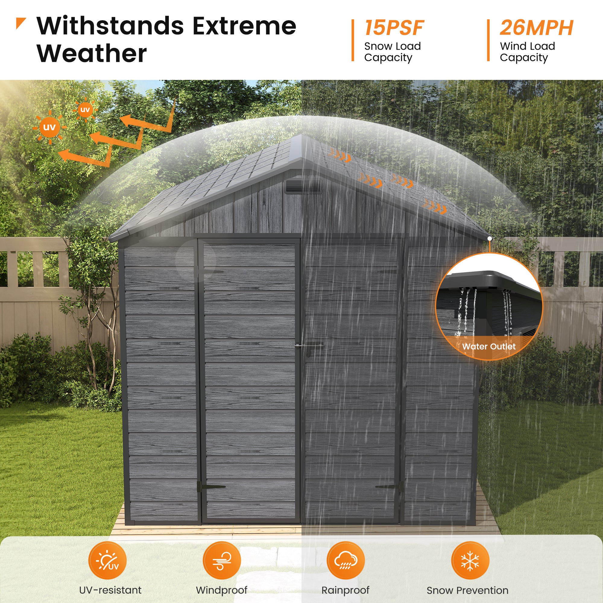 UDPATIO Outdoor Resin Storage Shed 8 x 10 FT, Plastic Storage Shed with Floor Large Outdoors Garden Tool Storage Shed Outside Clearance Shed with Lockable Door for Bike, Backyard, Patio, Dark Grey