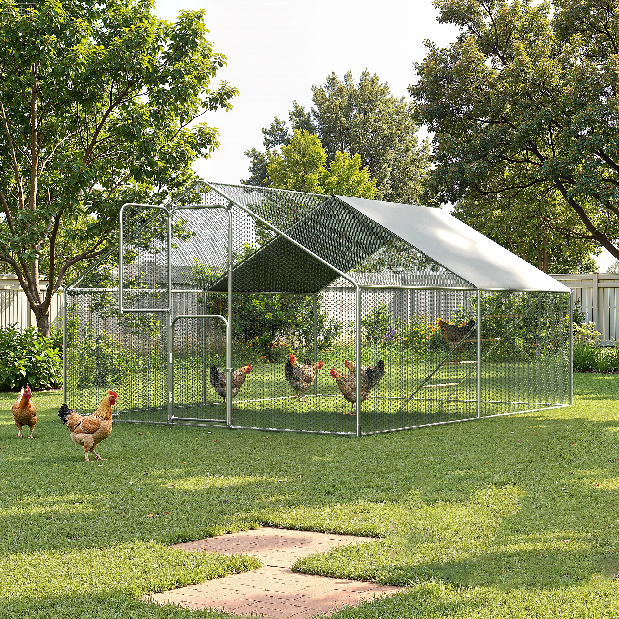 UPDATIO Large Metal Chicken Coop Walk In with Roosting Perch — Heavy-Duty Outdoor Poultry Pen with Protective Cover, Predator-Proof & Weather-Resistant for 15-25 Chickens,12*10*6 FT