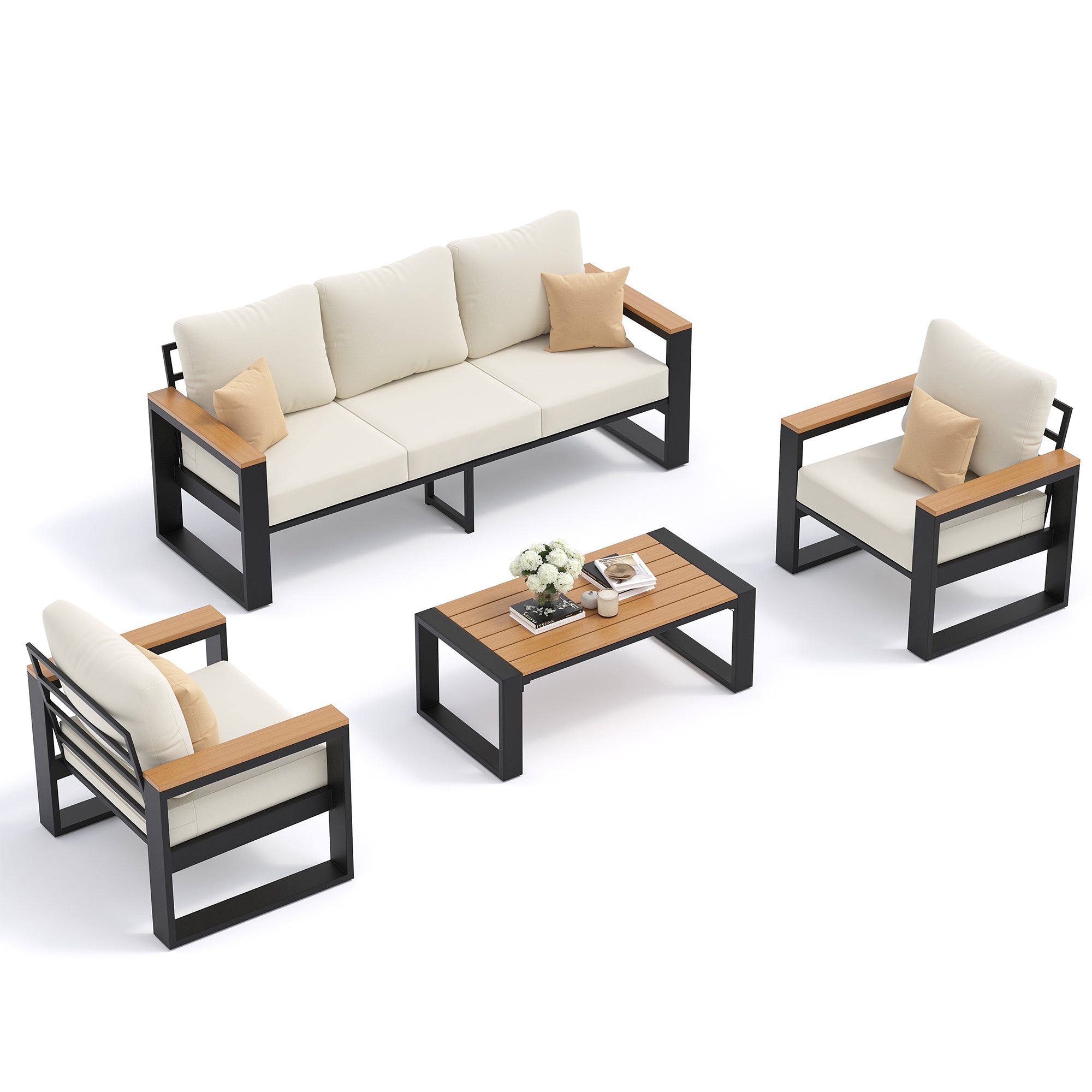 UDPATIO Aluminum Patio Furniture Set 4 Pieces, Ergonomic Backrest