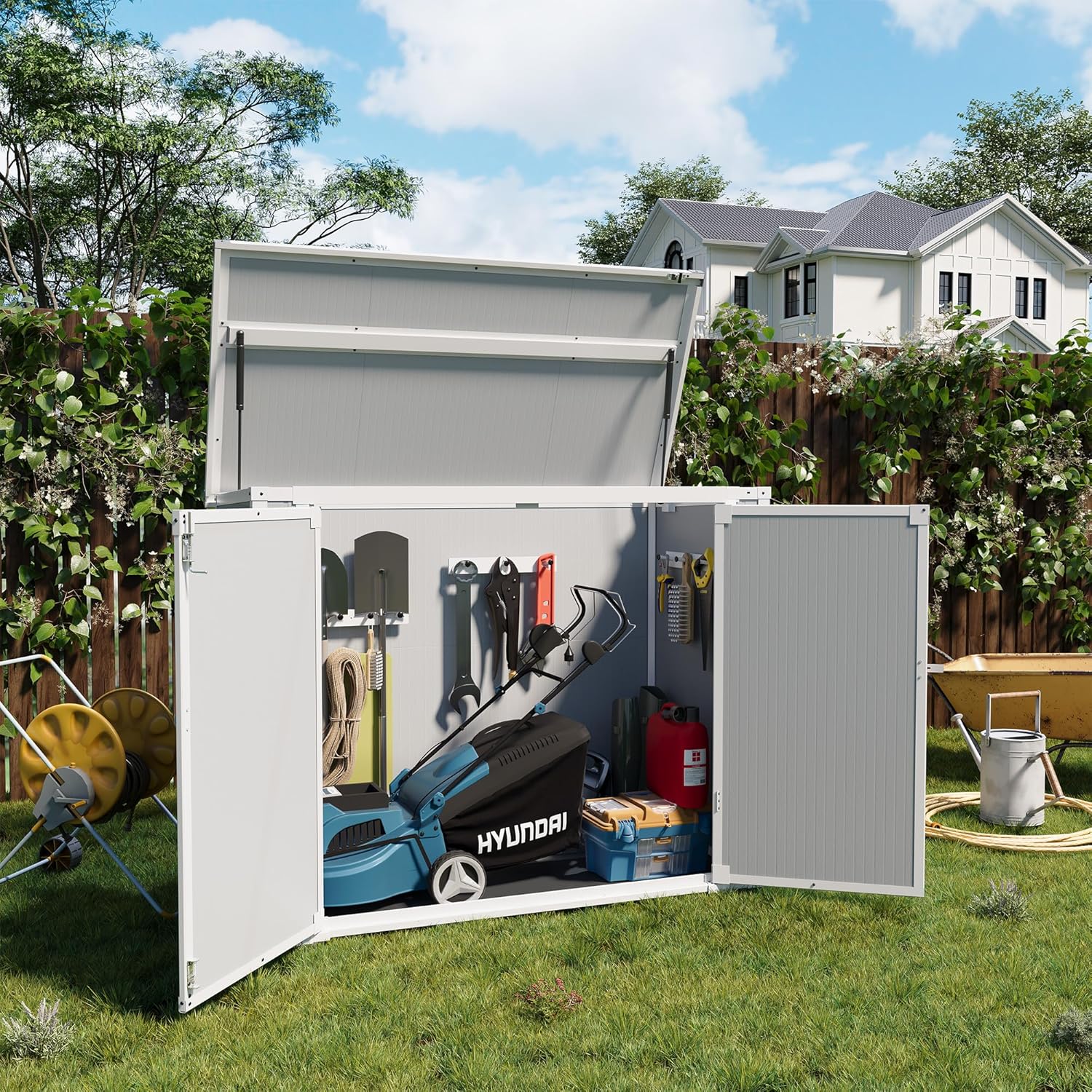 UDPATIO 41 Cu.Ft Storage Shed Outdoor, Weatherproof Resin Storage Shed with Floor Thickened, Gas Spring, Lockable Doors for Trash Can Storage, Garden Tools, Suitable for patios, Poolside(Grey)