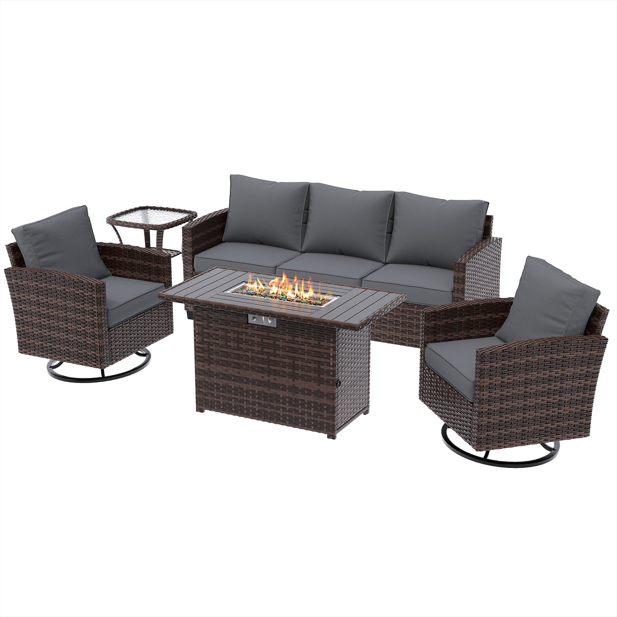 UDPATIO Patio Furniture Set with Swivel Rocking Chair 44" Fire Pit Table