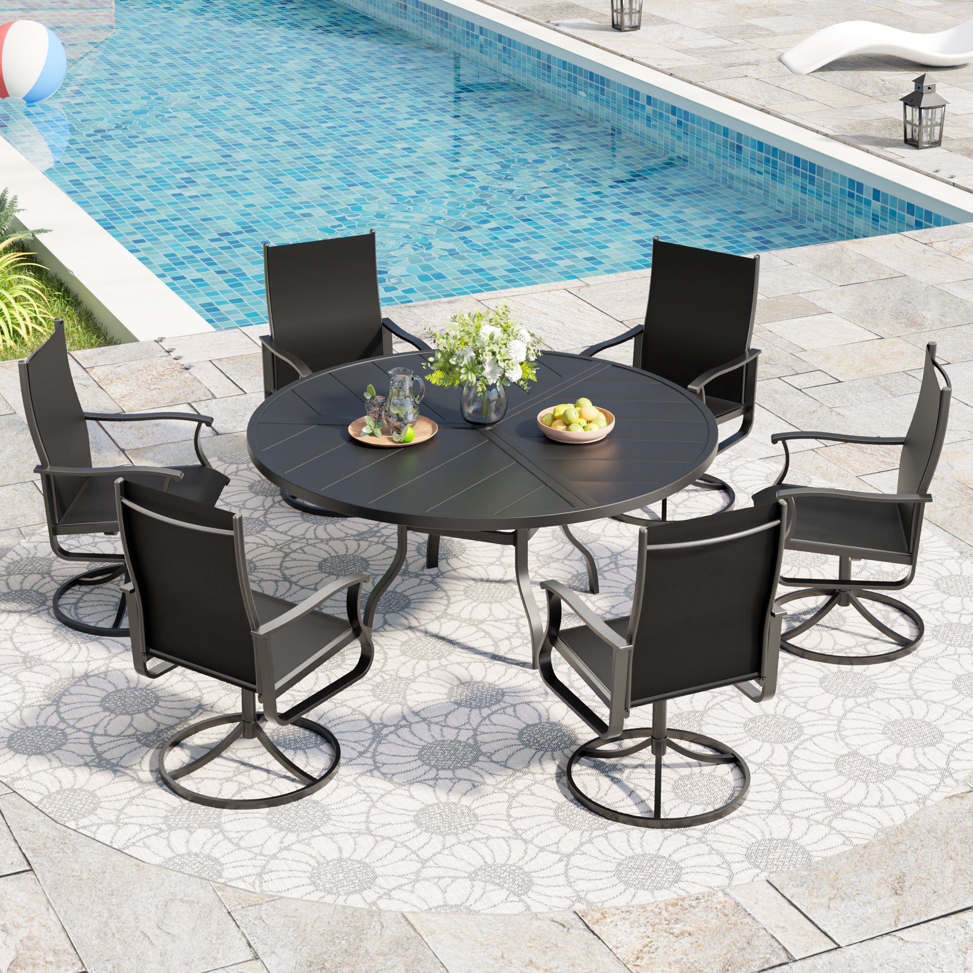 UDPATIO Swivel Patio Chairs Set of 6, Outdoor Swivel Rocker Patio Chairs with High Back, All Weather Textilene & Metal Frame for Backyard, Lawn, Porch, Pooside or Garden, Black