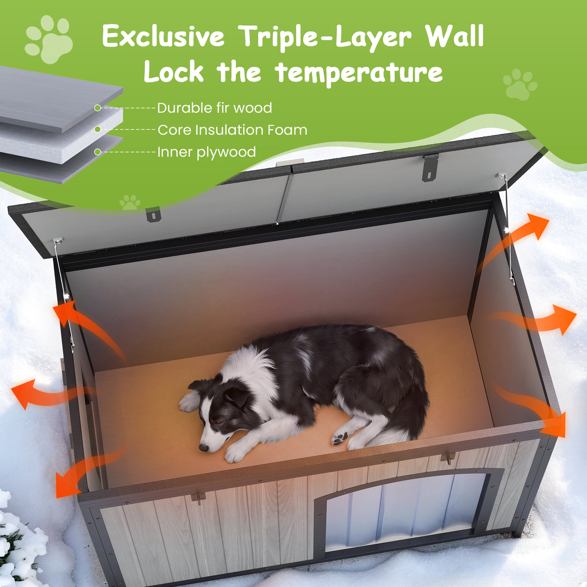 Outdoor Insulated Dog House Weatherproof Dog Kennel Dog Shelter Anti-Chewing Full Iron Frame, Openable Roof for Small to Large Dog Breeds