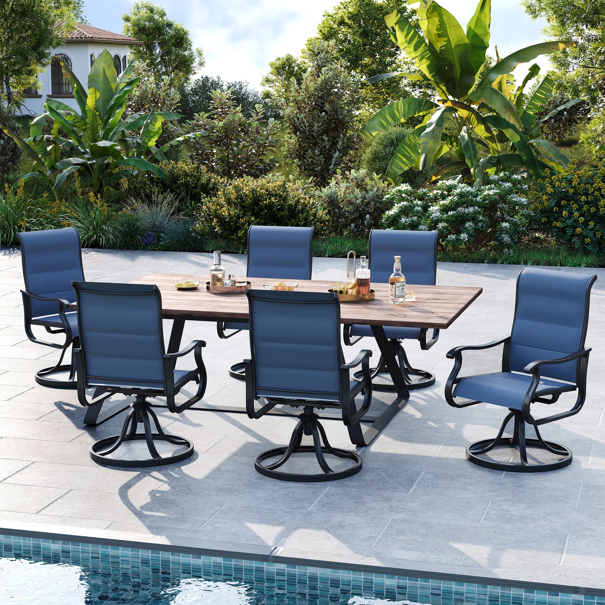 UDPATIO Patio Swivel Chairs Set of 6, Outdoor Dining Chairs High Back with Padded All Weather Breathable Textilene, Navy Blue