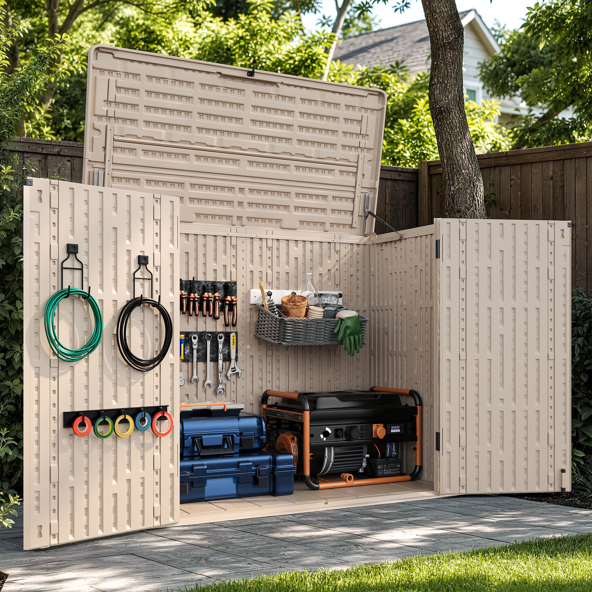 UPPATIO 40 Cu.Ft Resin Shed,Weatherproof Horizontal Outdoor Cabinet,Beige