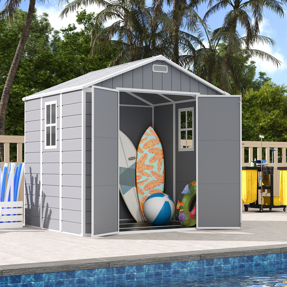UDPATIO Resin Storage Shed 8x6 FT Plastic Outdoor Sheds with Floor, Gray