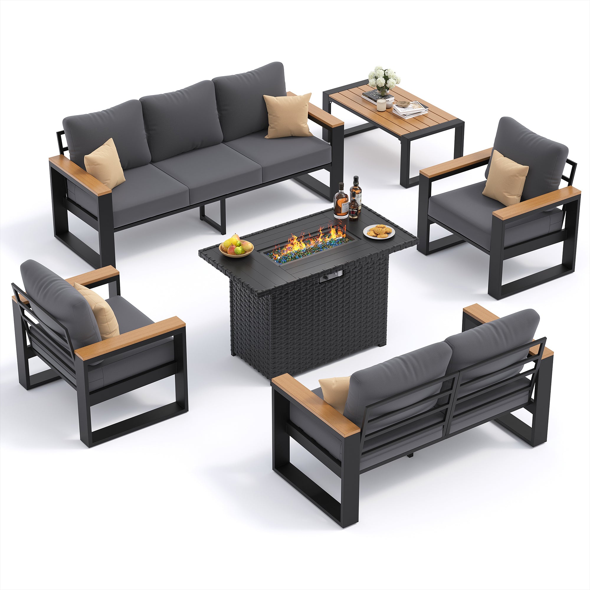 UDPATIO Aluminum Patio Furniture Set 6 Pieces, Ergonomic Backrest