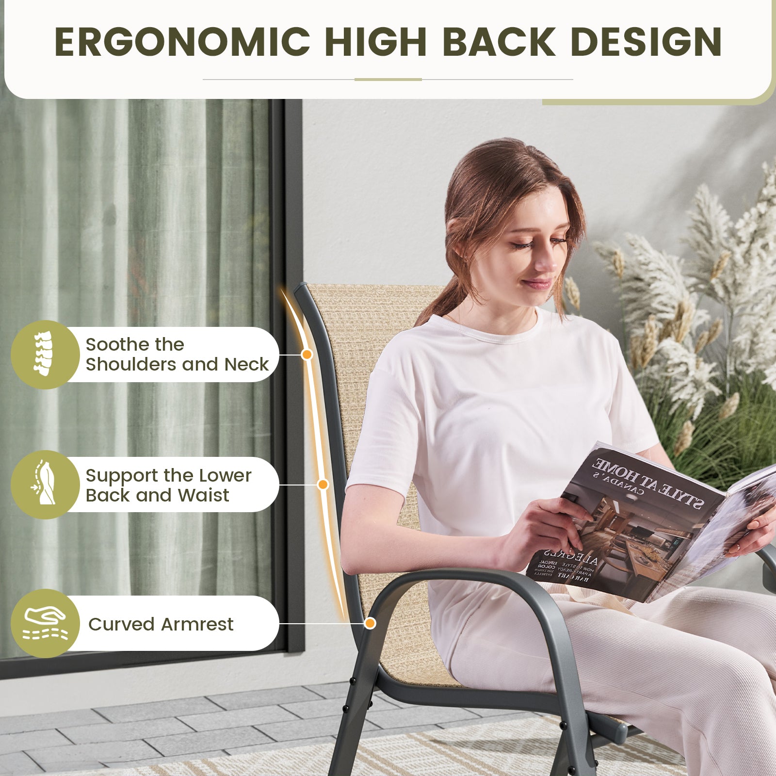 UDPATIO Patio Chairs Set of 4, Stackable Outdoor Dining Chairs with High Back, Breathable Outdoor Chair All Weather Textilene Fabric, 350LBS Capacity for Garden, Backyard (Brown)