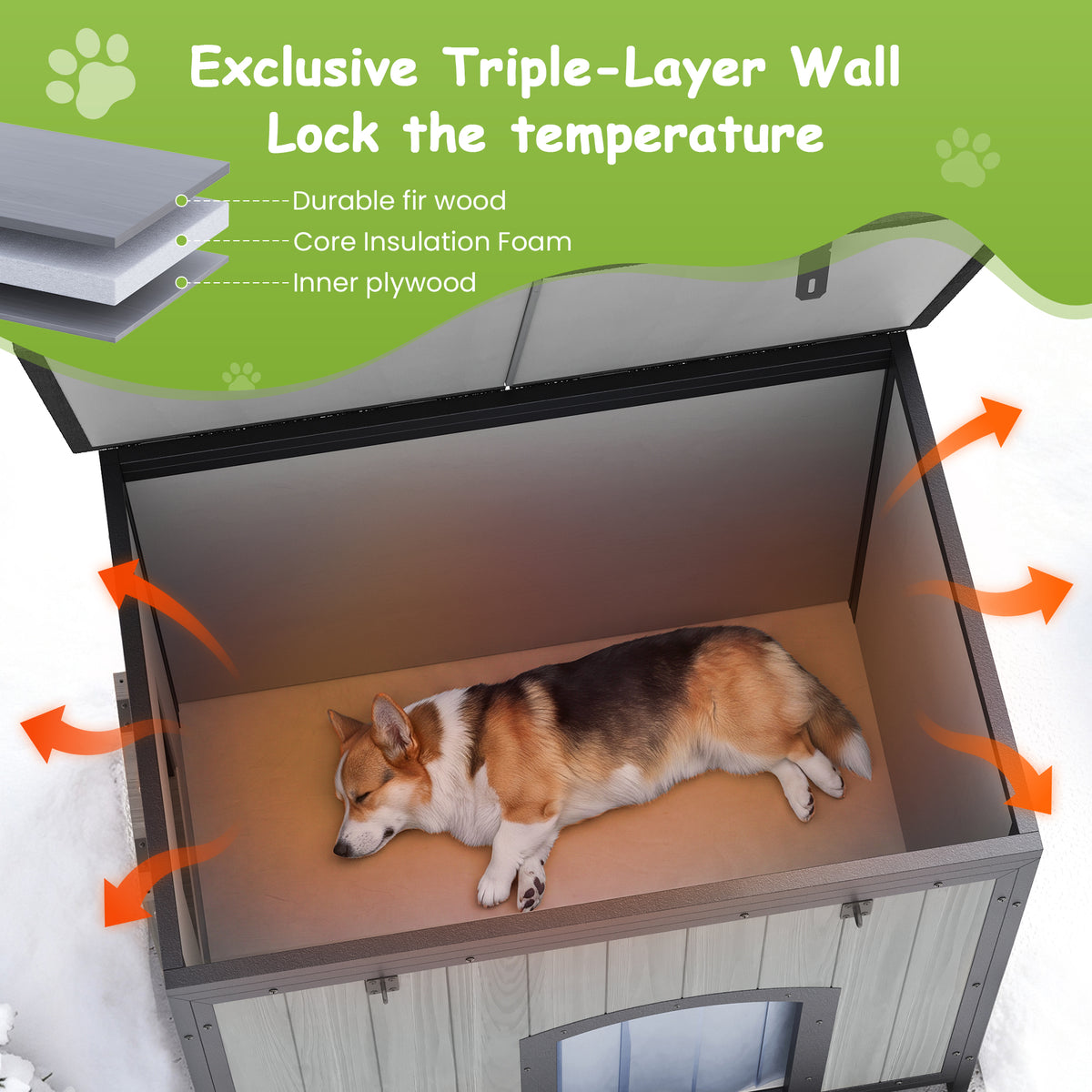 Outdoor Insulated Dog House Weatherproof Dog Kennel Dog Shelter Anti-Chewing Full Iron Frame, Openable Roof for Small to Large Dog Breeds