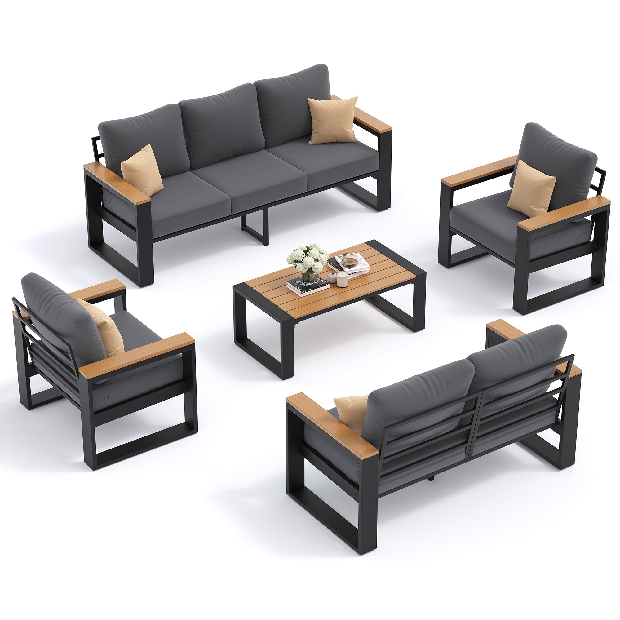 UDPATIO Aluminum Patio Furniture Set 5 Pieces, Ergonomic Backrest