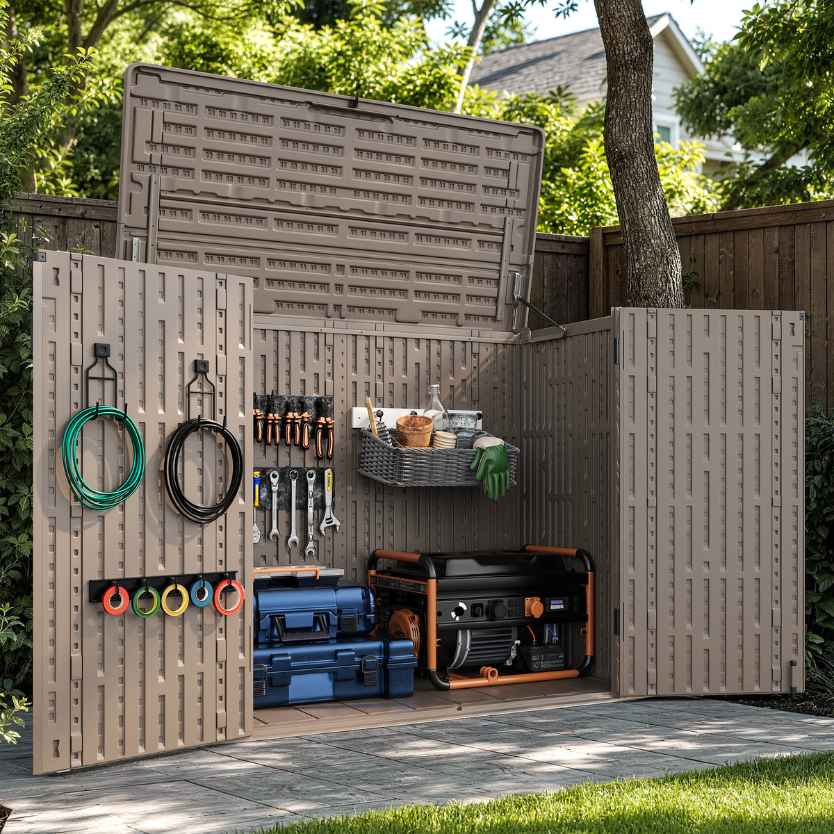 UPPATIO 40 Cu.Ft Resin Shed,Weatherproof Horizontal Outdoor Cabinet,Brown
