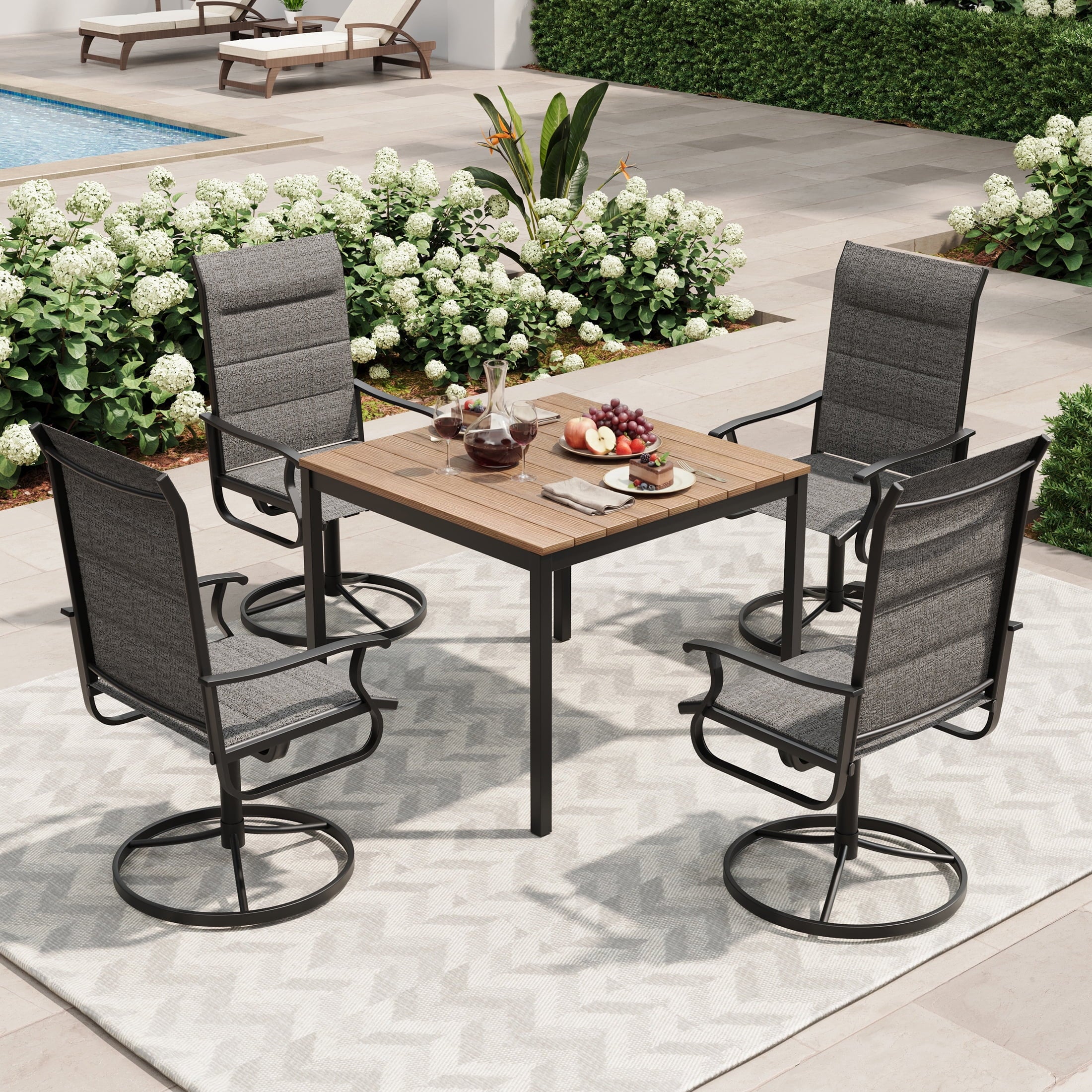 UDPATIO Outdoor Dining Chairs Set of 4, All Weather Swivel Patio Chairs, Outdoor Furniture for Backyard Deck, Dark Grey