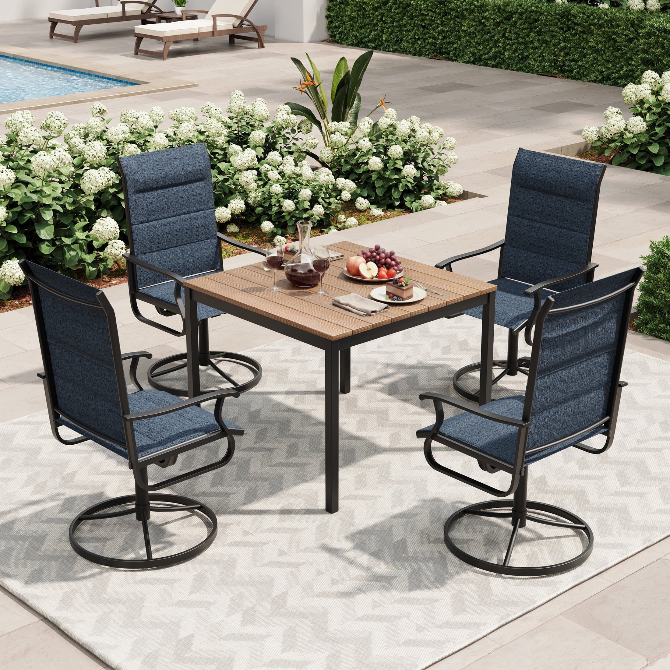 UDPATIO Outdoor Dining Chairs Set of 4, All Weather Swivel Patio Chairs, Outdoor Furniture for Backyard Deck, Navy Blue