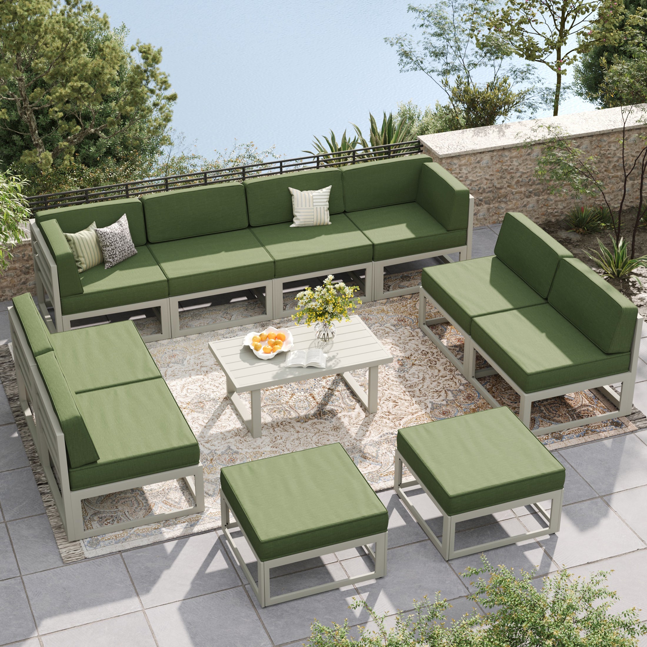 UDPATIO Aluminum Patio Furniture, Metal Patio Conversation Set with Waterproof Cover, 5 Inch Thick Cushions , Modern Outdoor Furniture for Deck & Backyard, Green