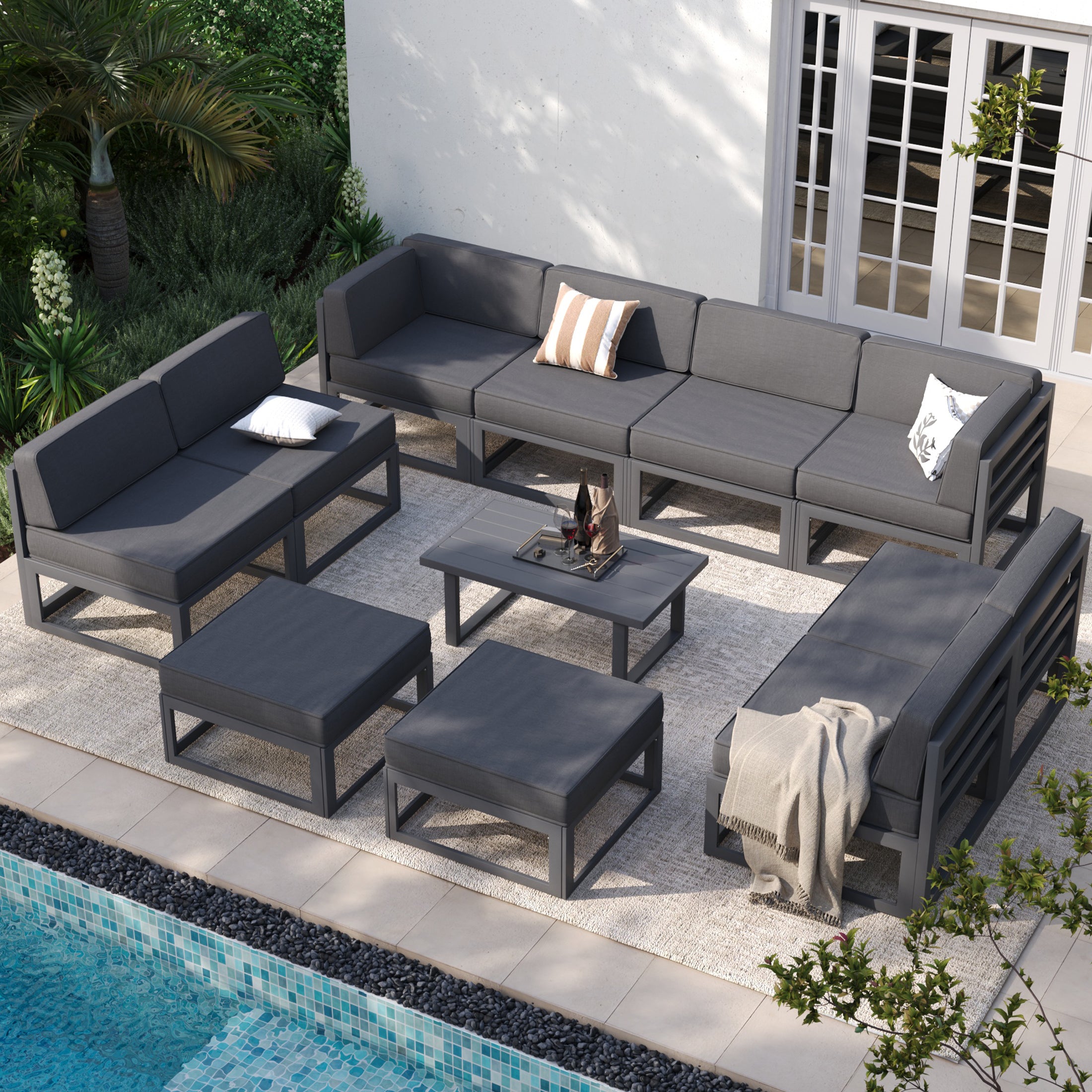 UDPATIO Aluminum Patio Furniture, Metal Patio Conversation Set with Waterproof Cover, 5 Inch Thick Cushions , Modern Outdoor Furniture for Deck & Backyard, Dark Gray