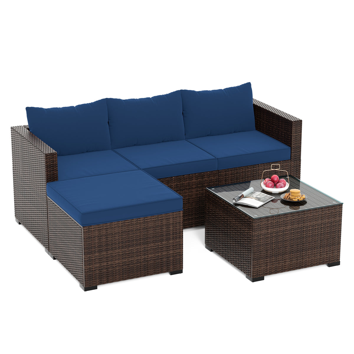 UDPATIO 5 Piece L Shaped Outdoor Couch, Small Space Patio Furniture Set, Navy Blue