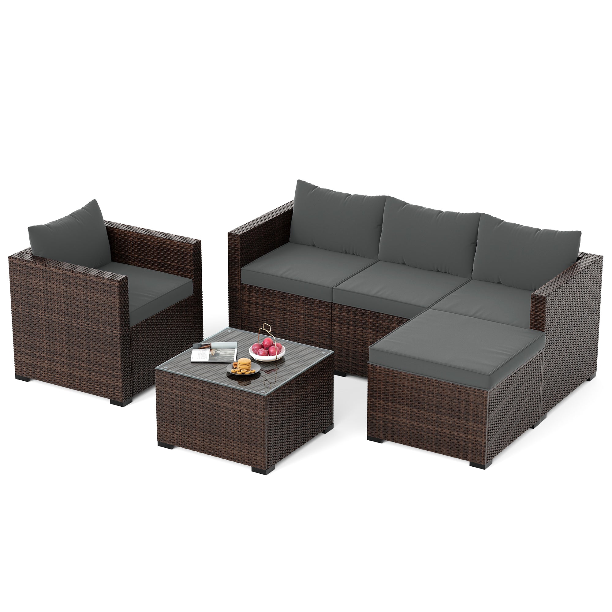 UDPATIO 6 Piece L Shaped Outdoor Couch, Patio Furniture Set, Grey
