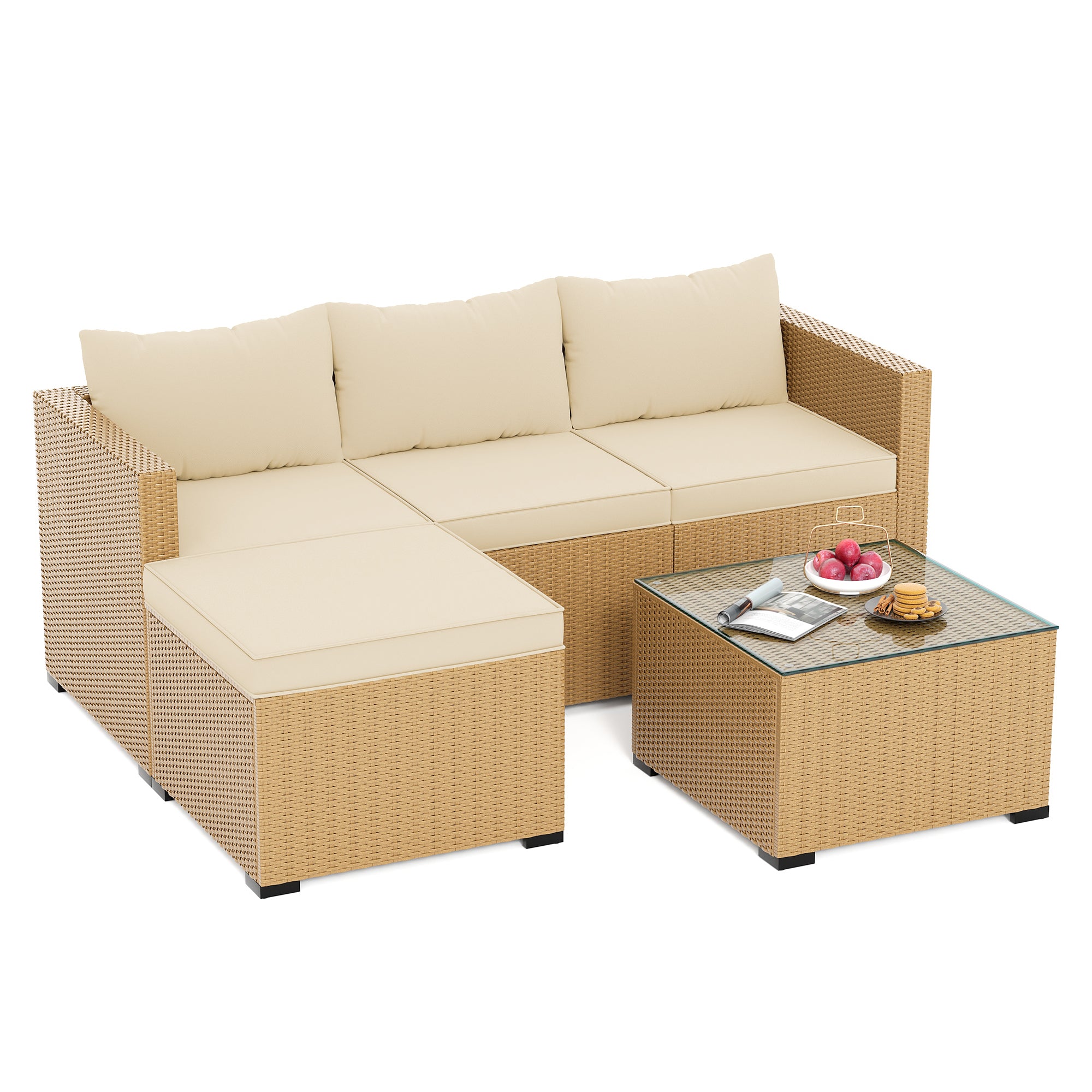 UDPATIO 5 Piece L Shaped Outdoor Couch, Small Space Patio Furniture Set,Beige