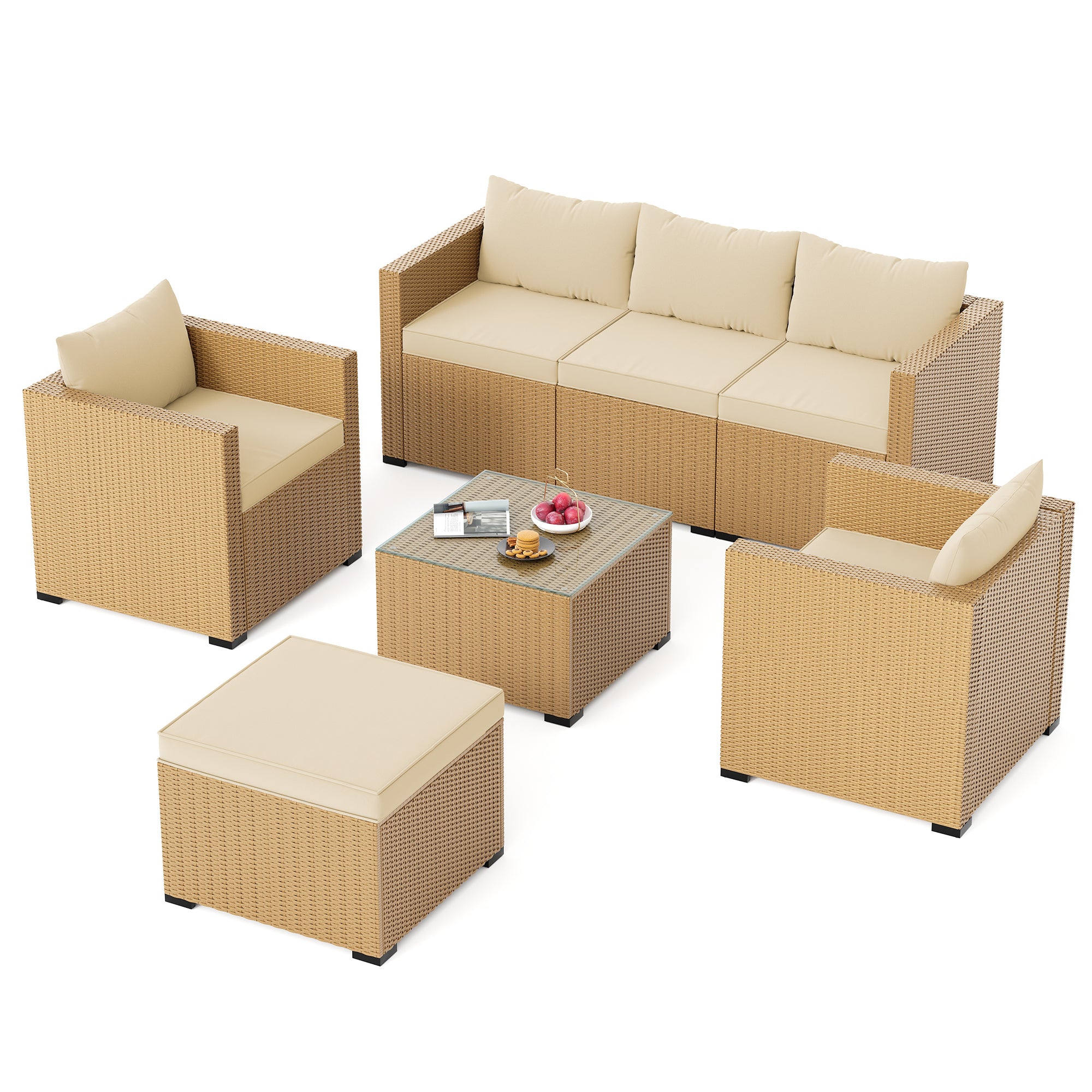 UDPATIO 7 Piece Patio Furniture Set, Outdoor Sectional Sofa, Beige