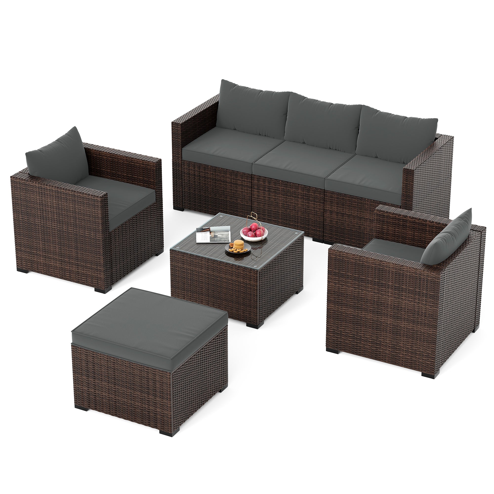 UDPATIO 7 Piece Patio Furniture Set, Outdoor Sectional Sofa, Grey