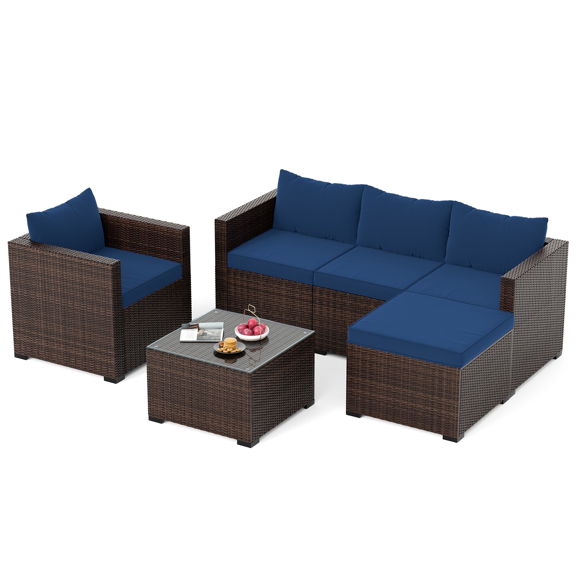 UDPATIO 6 Piece L Shaped Outdoor Couch, Patio Furniture Set, Navy Blue