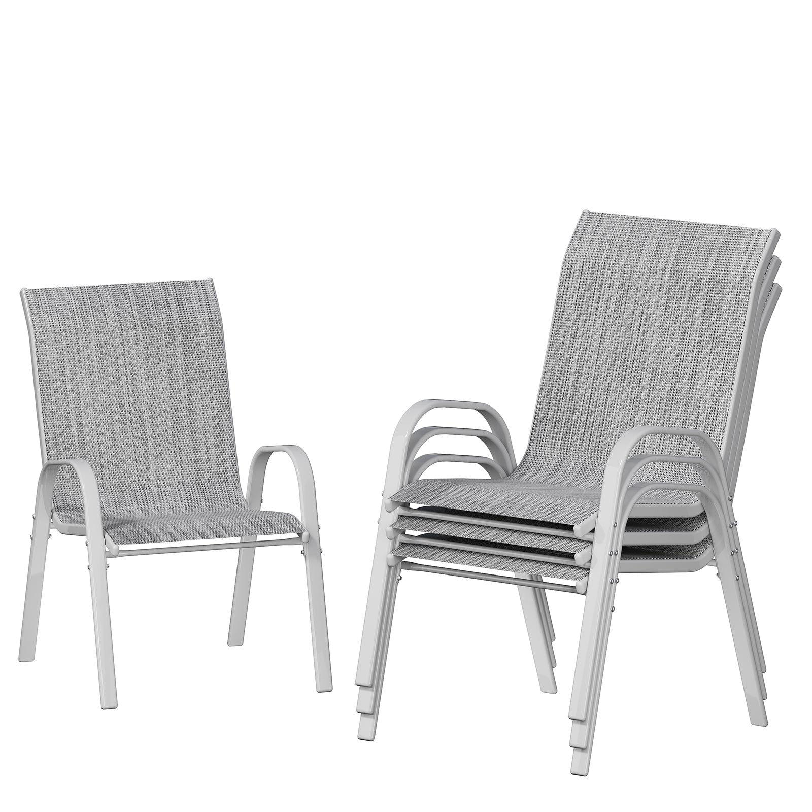 UDPATIO Patio Chairs Set of 4, Stackable Silver Outdoor Dining Chairs with High Back, Breathable Outdoor Chair Textilene Fabric All Weather, 350LBS Capacity for Garden, Backyard (Light Grey)