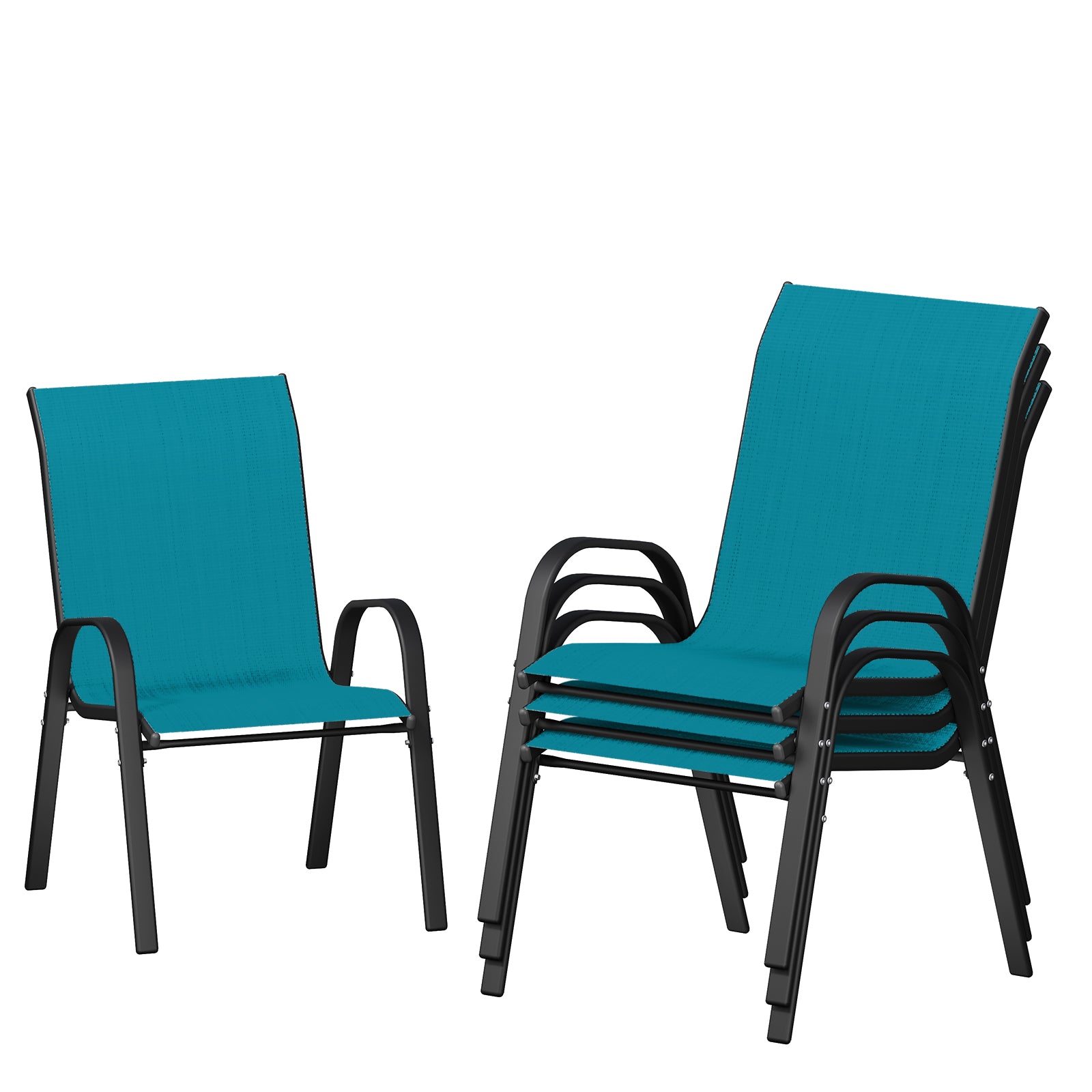 UDPATIO Patio Chairs Set of 4, Stackable Outdoor Dining Chairs with High Back, Breathable Textilene Fabric Outdoor Chair All Weather, 350LBS Capacity for Garden, Backyard (Light Blue)