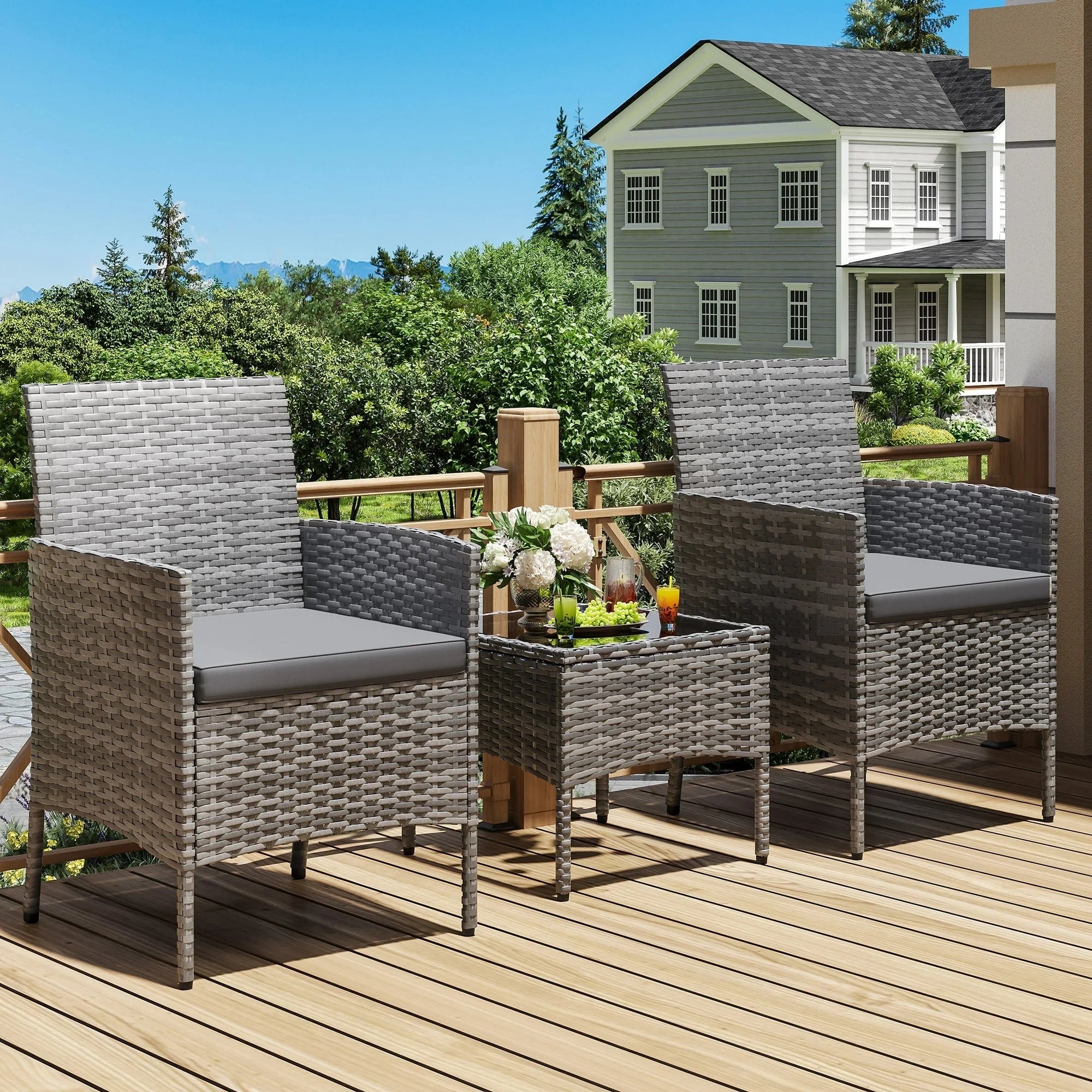 UDPATIO Furniture Set 3 Pieces Patio Rattan Wicker Chairs,Patio Porch Outdoor Furniture Set with Chairs(GR)