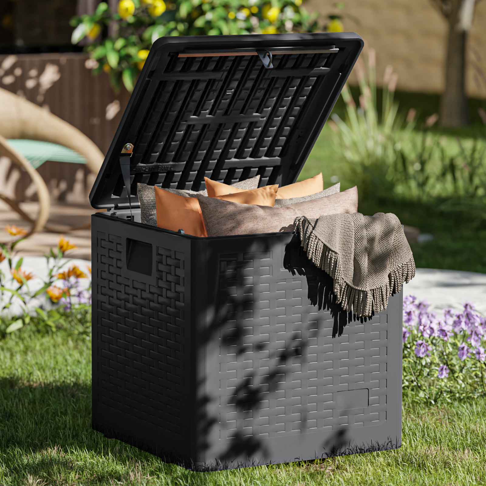 UDPATIO Deck Box, Outdoor Storage Box Lockable Storage Container Outside Box (Black)