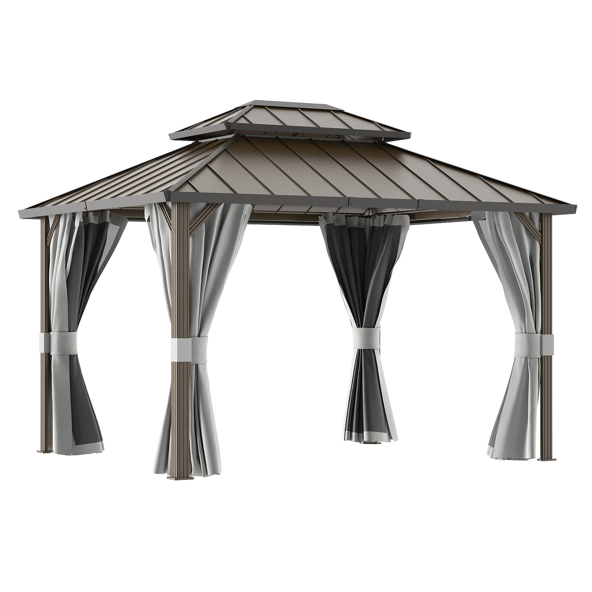 UDPATIO 10'x12' Aluminum Frame Hardtop Outdoor Gazebo with Double Roof,Gray