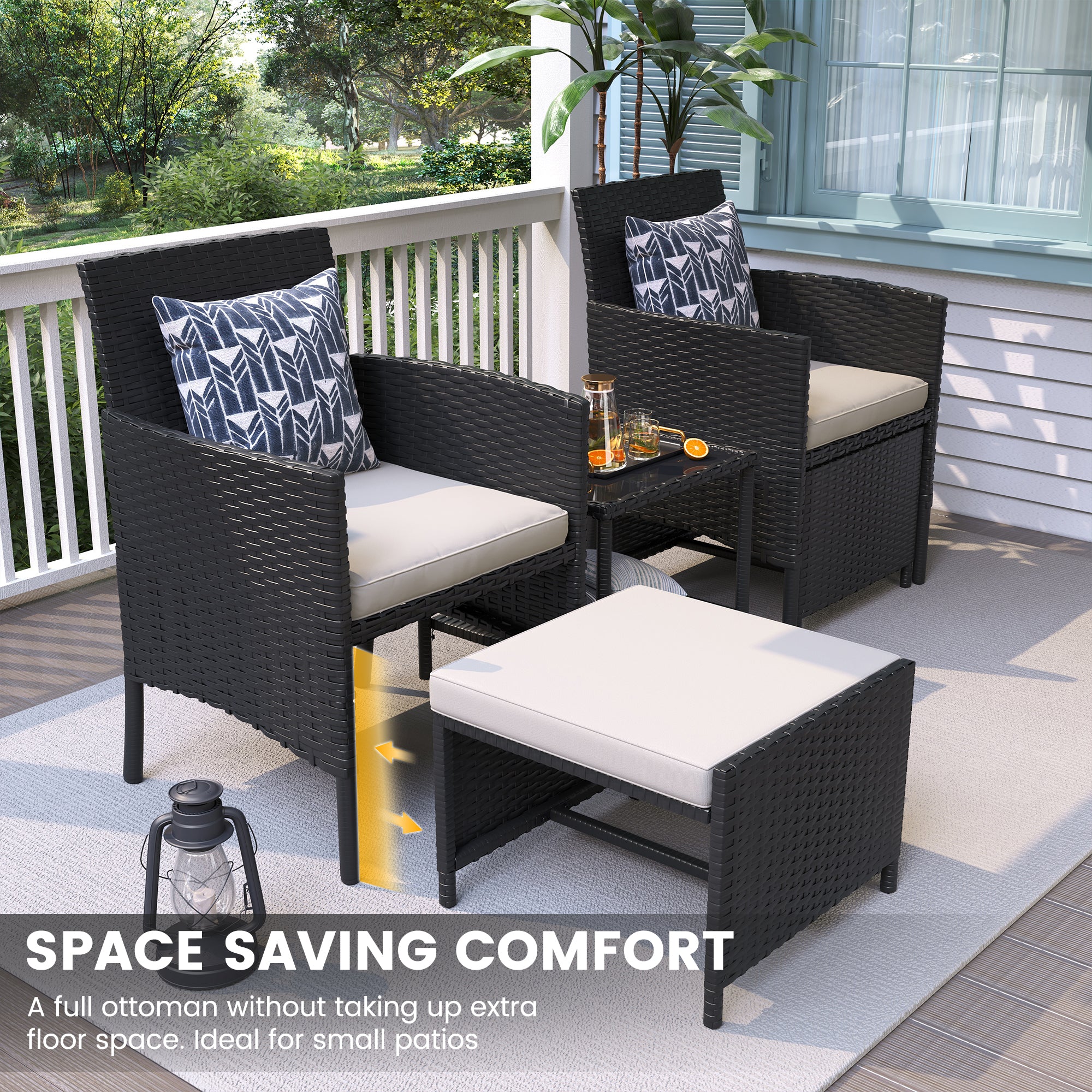 UDPATIO Outdoor Furniture Patio Chairs with Ottoman, Ideal for Balcony, Porch, 5 Piece Patio Furniture Set with Side Table for Deck, Apartment