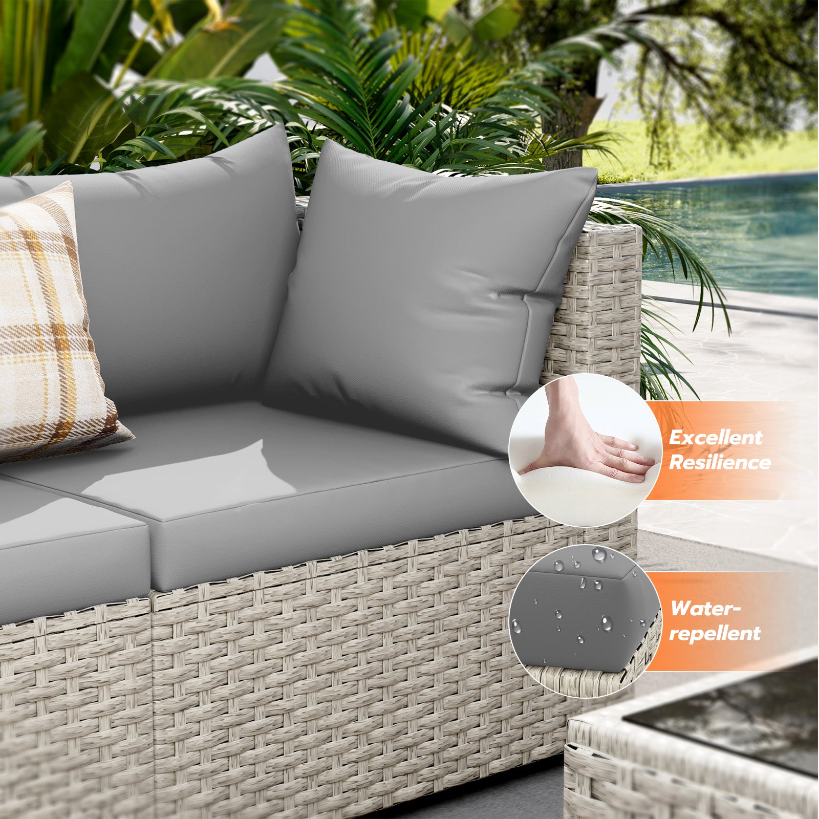 UDPATIO Outdoor Patio Furniture Set, 7-Piece PE Wicker Sectional Sofa with Tea Table, Outdoor Conversation Set for Patio, Garden