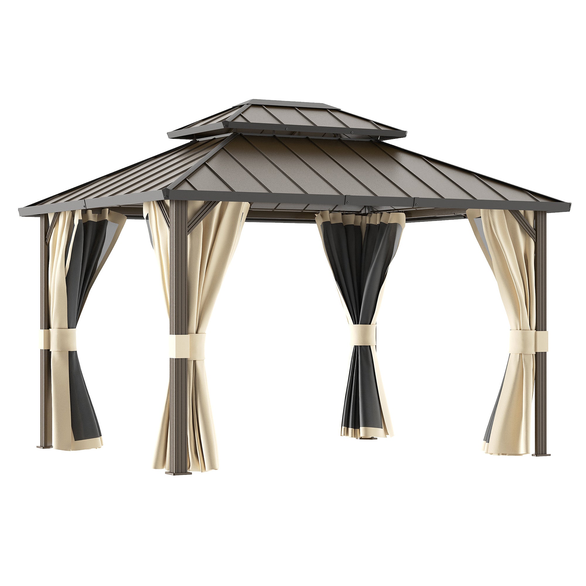 UDPATIO 10x12 Hardtop Permanent Gazebo Aluminum Frame & Double Roof,Beige