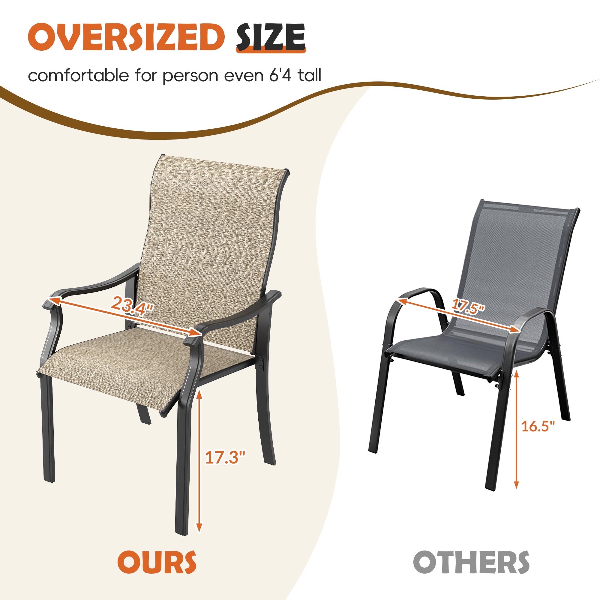 UDPATIO Patio Dining Chairs Set of 2, High Back Wide Seat Outdoor Furniture Chairs with All Weather Breathable Textilene, for Garden Backyard Deck, Brown