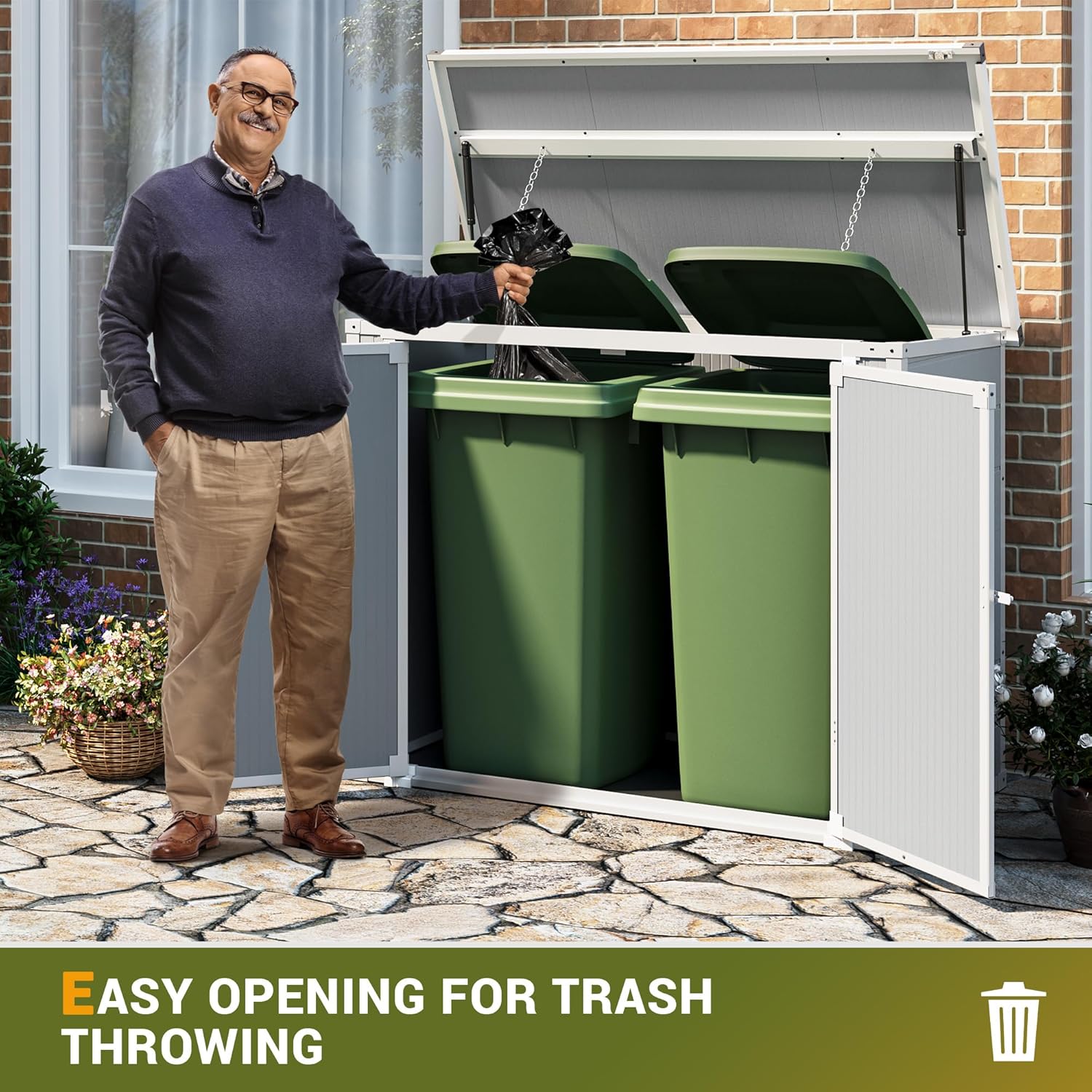 UDPATIO 41 Cu.Ft Storage Shed Outdoor, Weatherproof Resin Storage Shed with Floor Thickened, Gas Spring, Lockable Doors for Trash Can Storage, Garden Tools, Suitable for patios, Poolside(Grey)