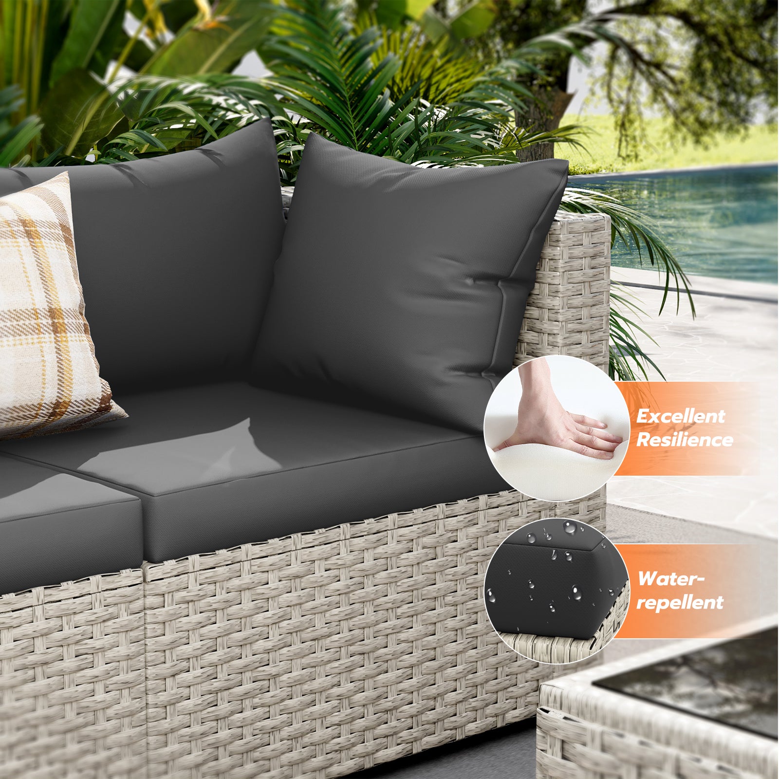 UDPATIO Outdoor Patio Furniture Set, 7-Piece PE Wicker Sectional Sofa with Tea Table, Outdoor Conversation Set for Patio, Garden