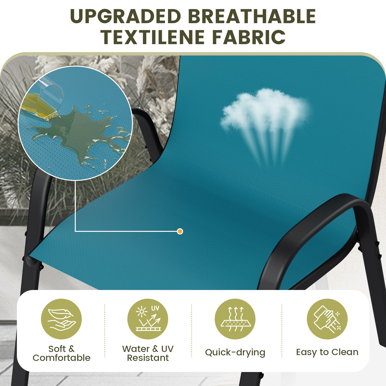 UDPATIO Patio Chairs Set of 4, Stackable Outdoor Dining Chairs with High Back, Breathable Textilene Fabric Outdoor Chair All Weather, 350LBS Capacity for Garden, Backyard (Light Blue)