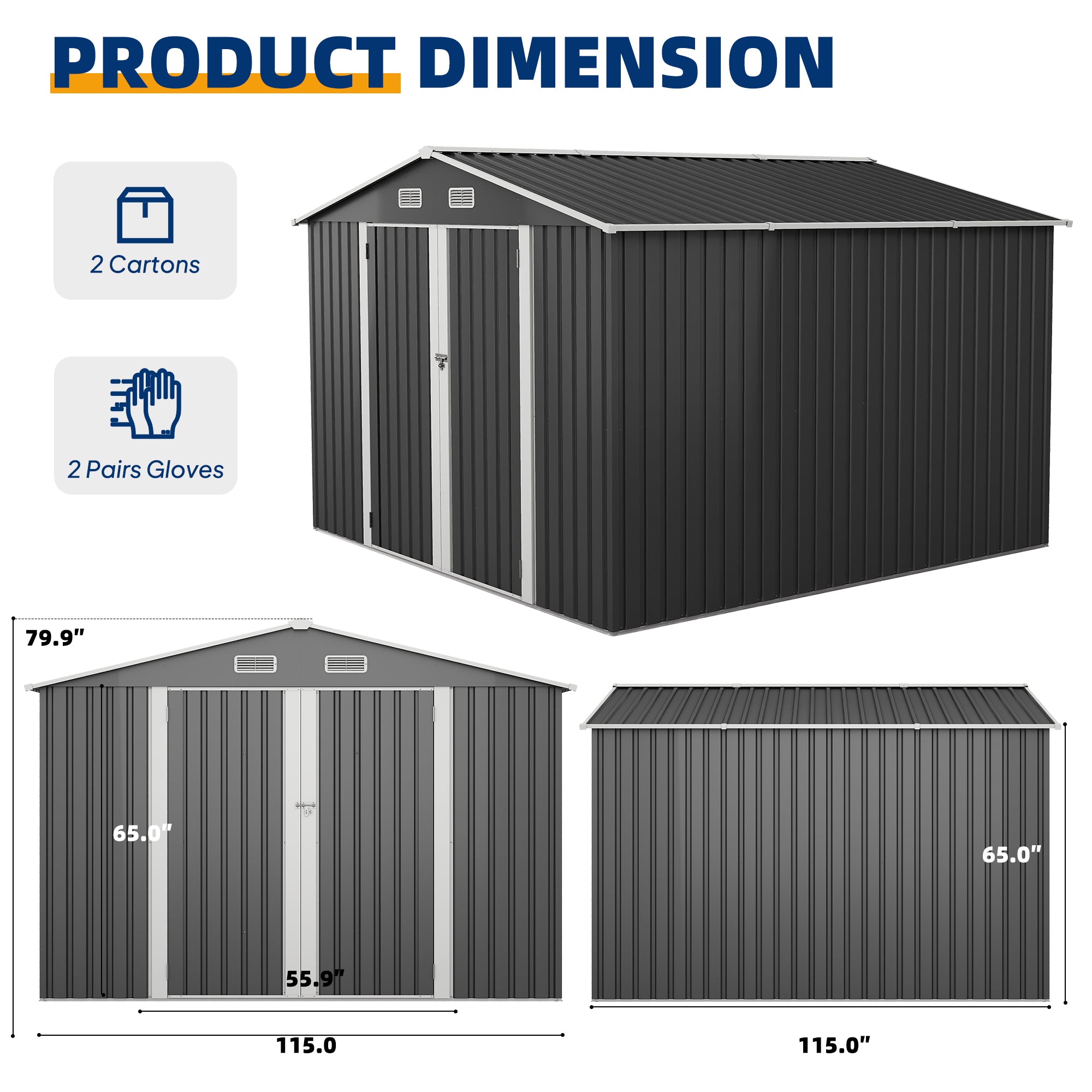 UDPATIO 10X10 FT Outdoor Storage Shed, Metal Garden Tool Shed with Sloped Roof & Lockable Door, Outside All-Weather Resistant Heavy Duty Sheds for Bicycle, Tool in Patio Lawn, Backyard, Grey