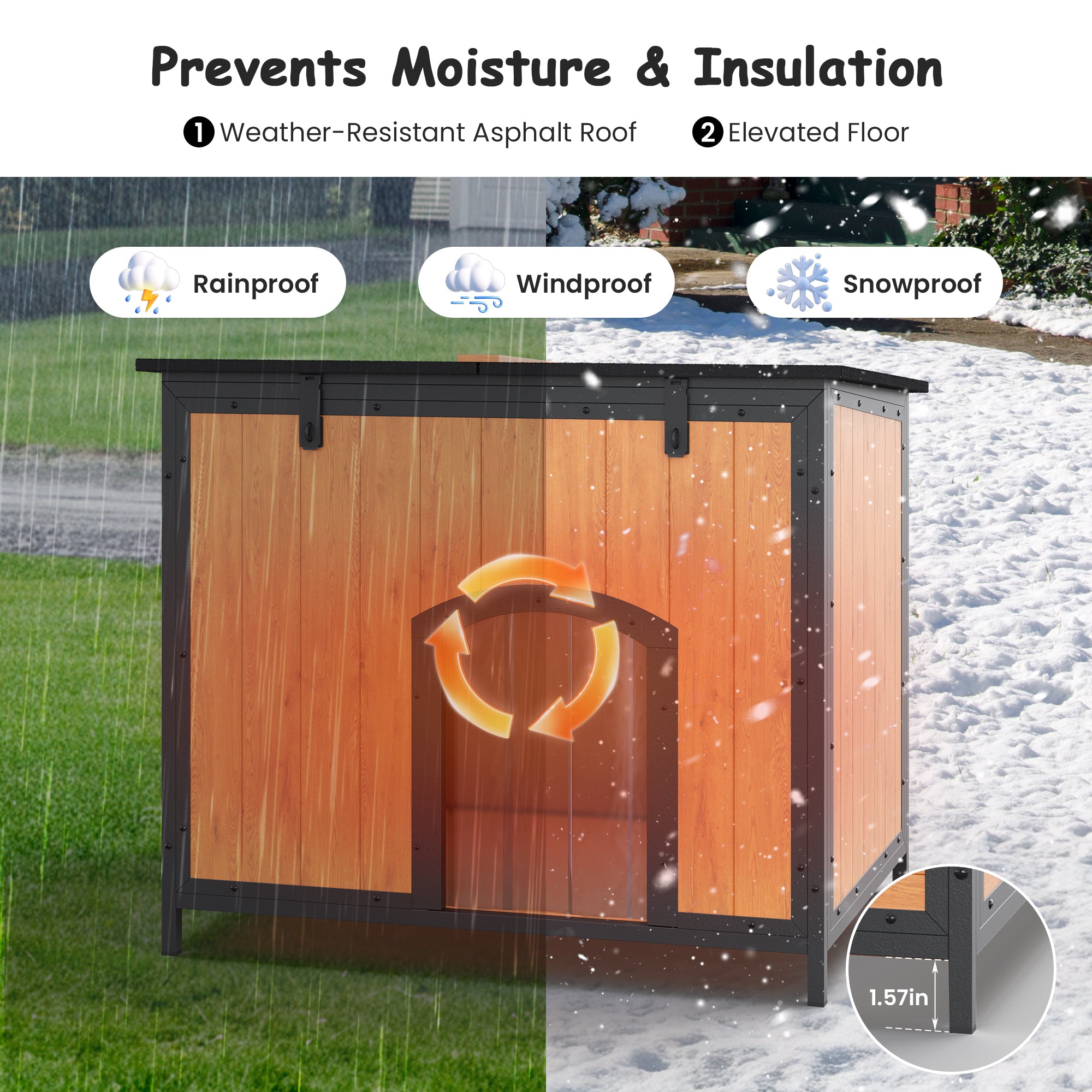 Outdoor Insulated Dog House Weatherproof Dog Kennel Dog Shelter Anti-Chewing Full Iron Frame, Openable Roof for Small to Large Dog Breeds