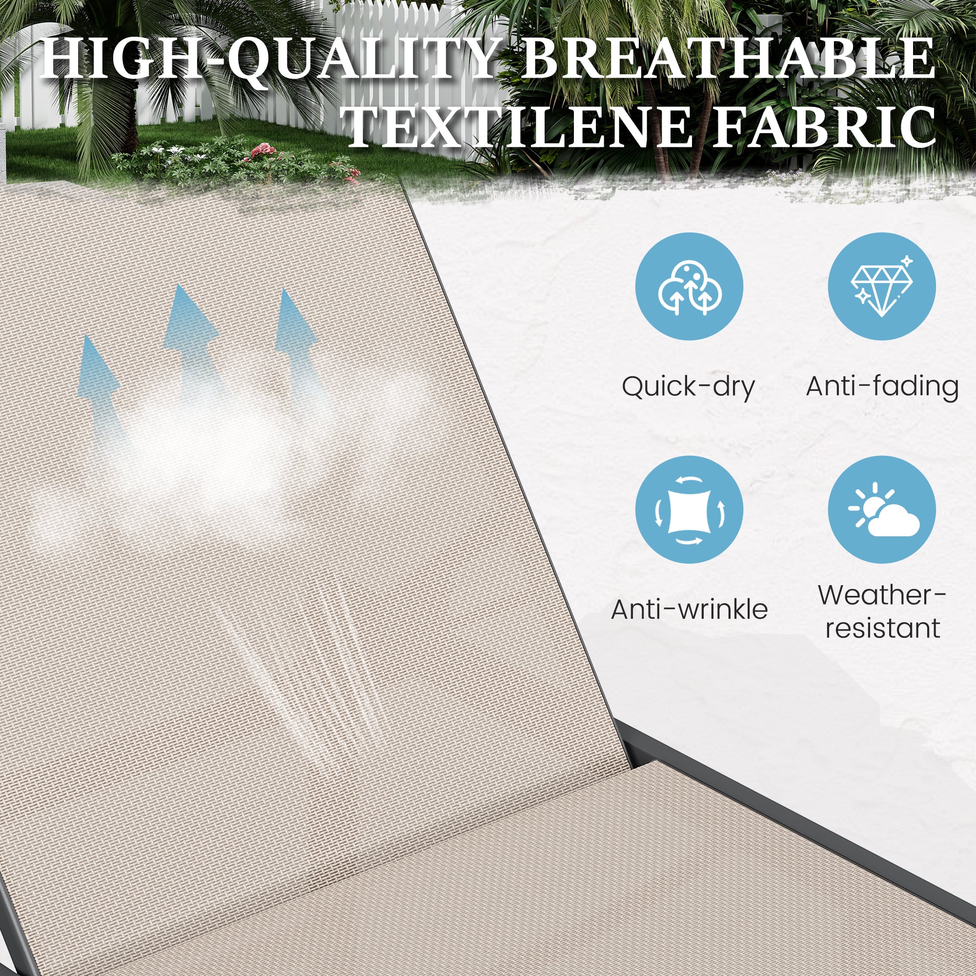 Patio Lounge Chair Pool Chaise Chairs for Outside, Adjustable Lounger for Poolside Lawn Deck Lay Flat Sunbathing Backrest for Patio, Beach, Yard(Brown)