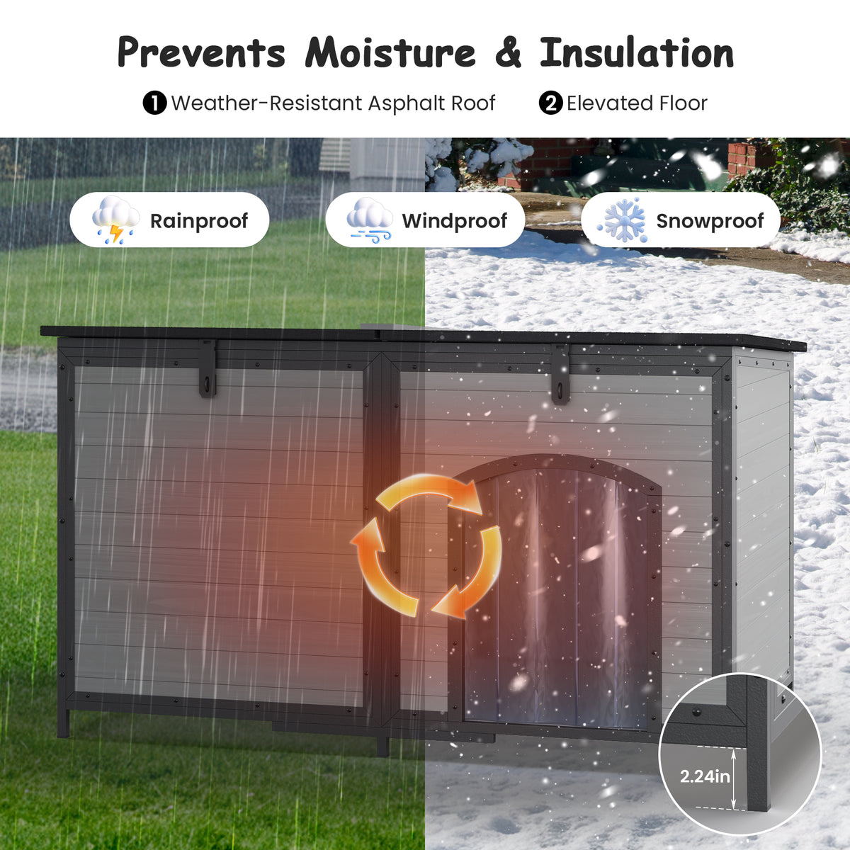 Outdoor Insulated Dog House Weatherproof Dog Kennel Dog Shelter Anti-Chewing Full Iron Frame, Openable Roof for Small to Large Dog Breeds