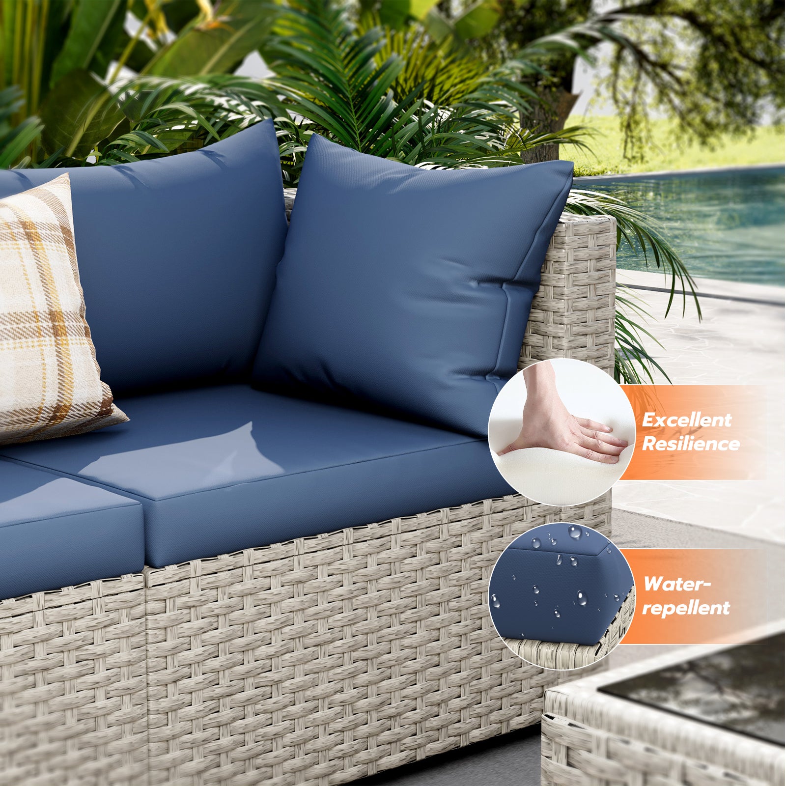 UDPATIO Outdoor Patio Furniture Set, 7-Piece PE Wicker Sectional Sofa with Tea Table, Outdoor Conversation Set for Patio, Garden