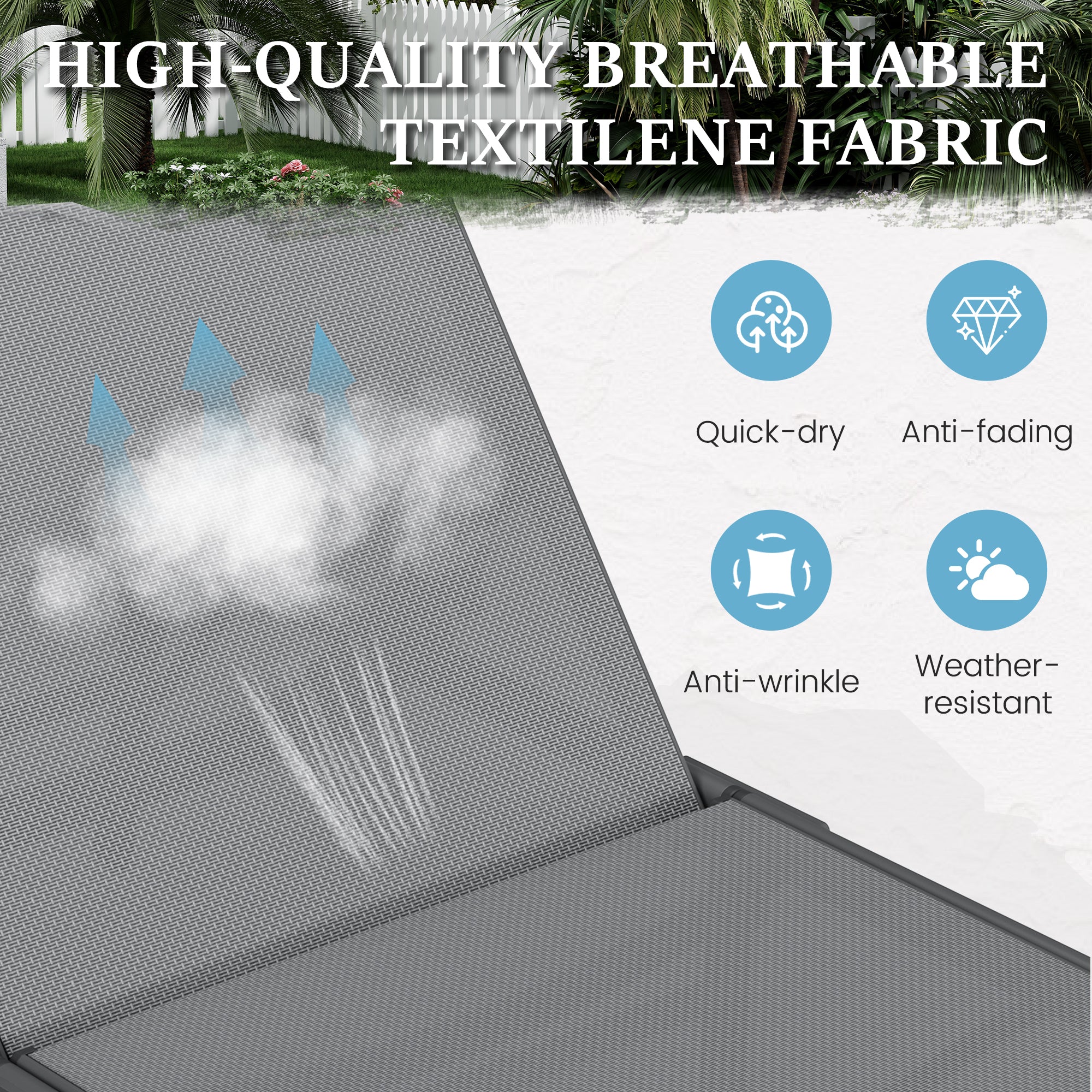 Outdoor Foldable Lounge Chair Pool Chaise Chairs for Outside, Adjustable Lounger for Poolside Lawn Deck Lay Flat Sunbathing Backrest for Patio, Beach, Yard(Grey)