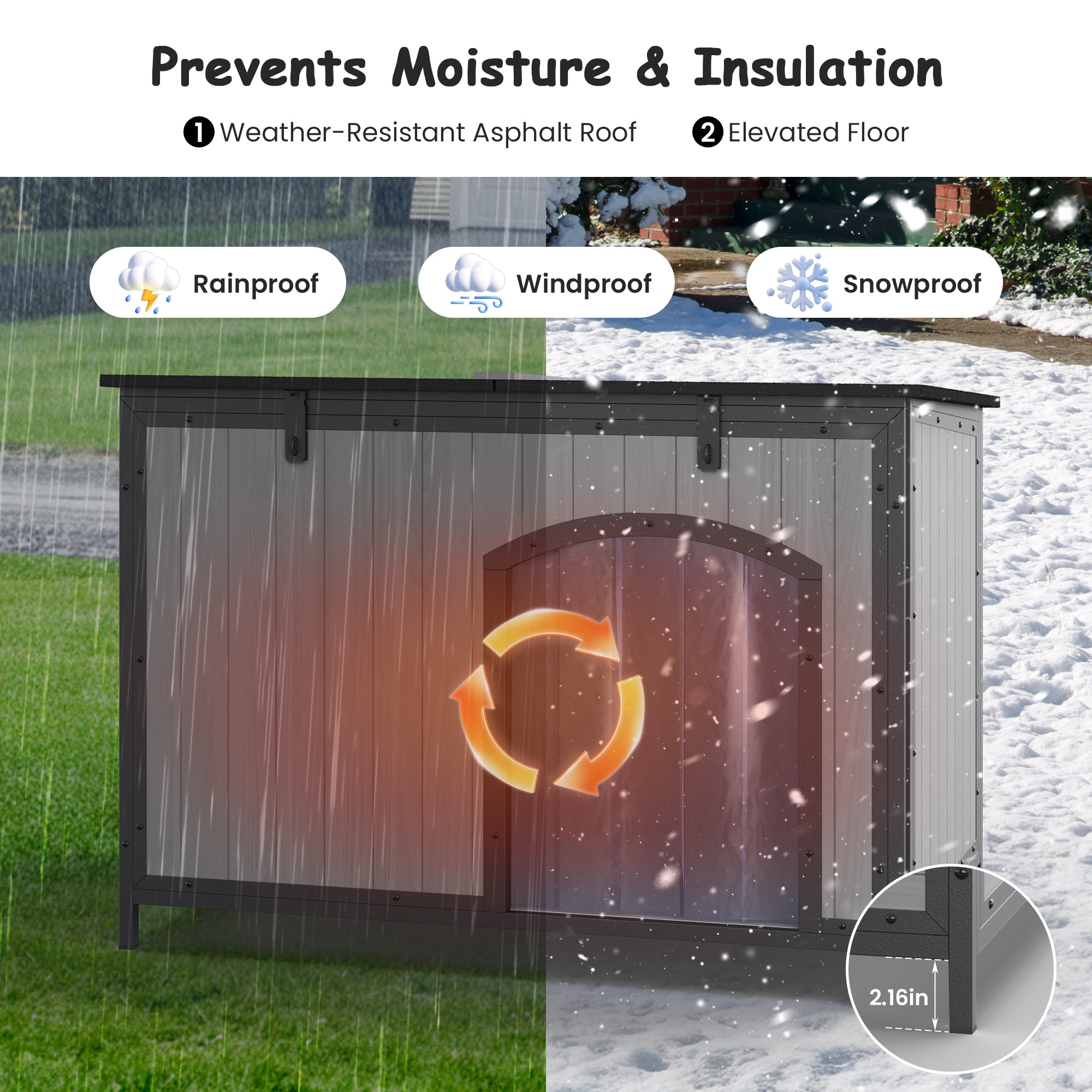 Outdoor Insulated Dog House Weatherproof Dog Kennel Dog Shelter Anti-Chewing Full Iron Frame, Openable Roof for Small to Large Dog Breeds