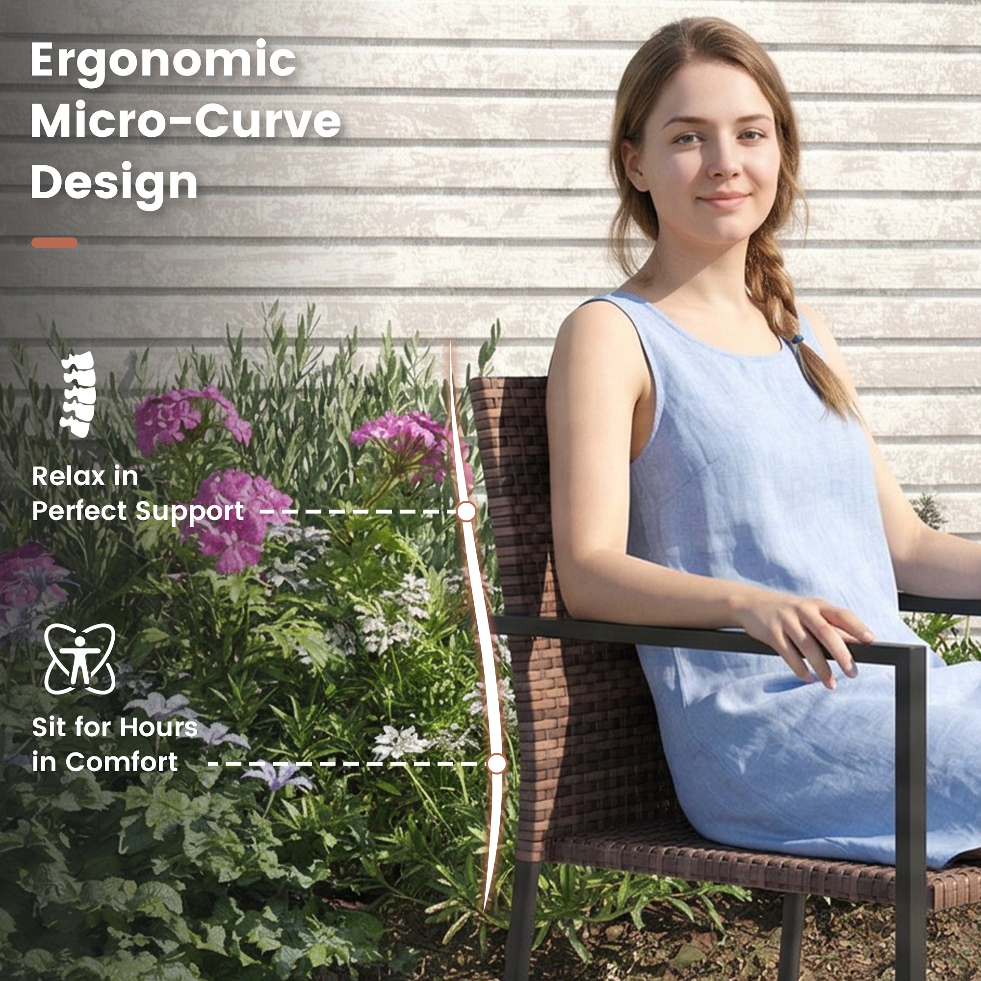 UDPATIO Stackable Patio Chairs Set of 6, Wicker Outdoor Chairs, All-Weather Rattan Dining Chairs with Deep Seat & Armrests, Steel Frame for Patio, Garden, Backyard, Deck, Lawn or Porch, Brown
