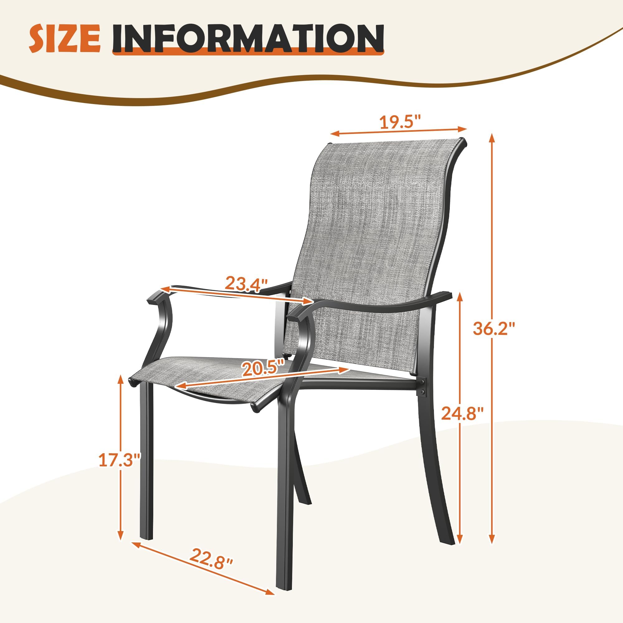 UDPATIO Patio Dining Chairs Set of 4, High Back Wide Seat Outdoor Furniture Chairs with All Weather Breathable Textilene, for Lawn Garden Backyard, Grey White