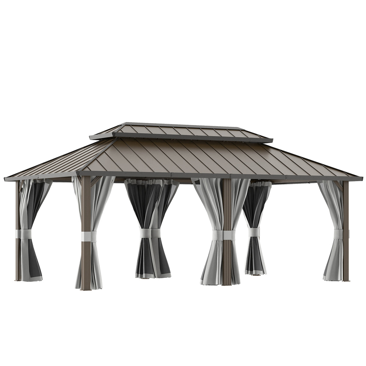 DPATIO 12'x20' Hardtop Aluminum Outdoor Gazebo with Double Roof, Gray