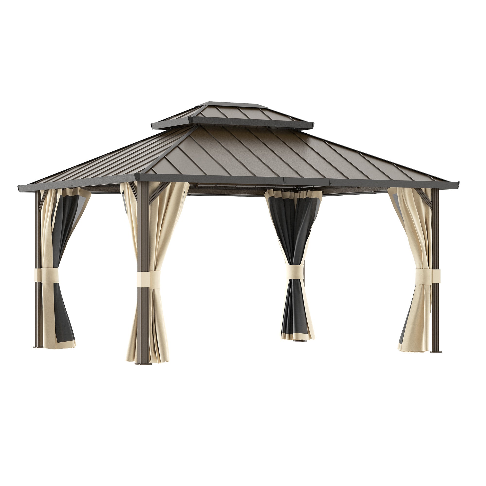 DPATIO 12'x16' Hardtop Aluminum Outdoor Gazebo with Double Roof, Beige