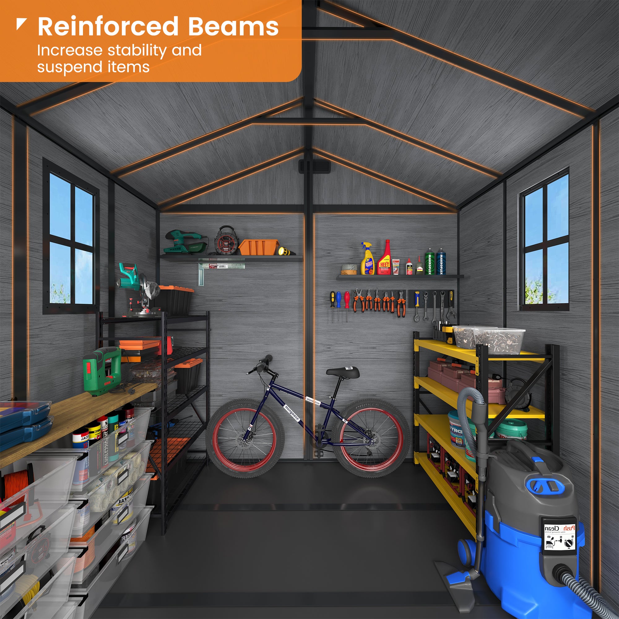 UDPATIO Resin Storage Shed 8 x 6 FT, Plastic Outdoor Storage Shed with Floor Outdside Storage Garden Patio Sheds with Lockable Door for Bike, Garbage Can, Tool, Dark Grey