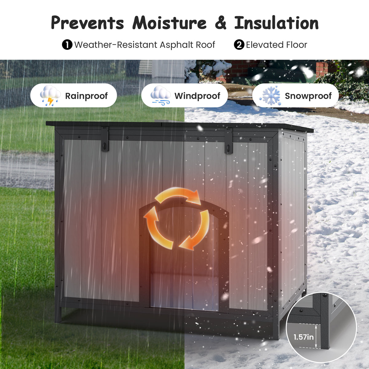 Outdoor Insulated Dog House Weatherproof Dog Kennel Dog Shelter Anti-Chewing Full Iron Frame, Openable Roof for Small to Large Dog Breeds
